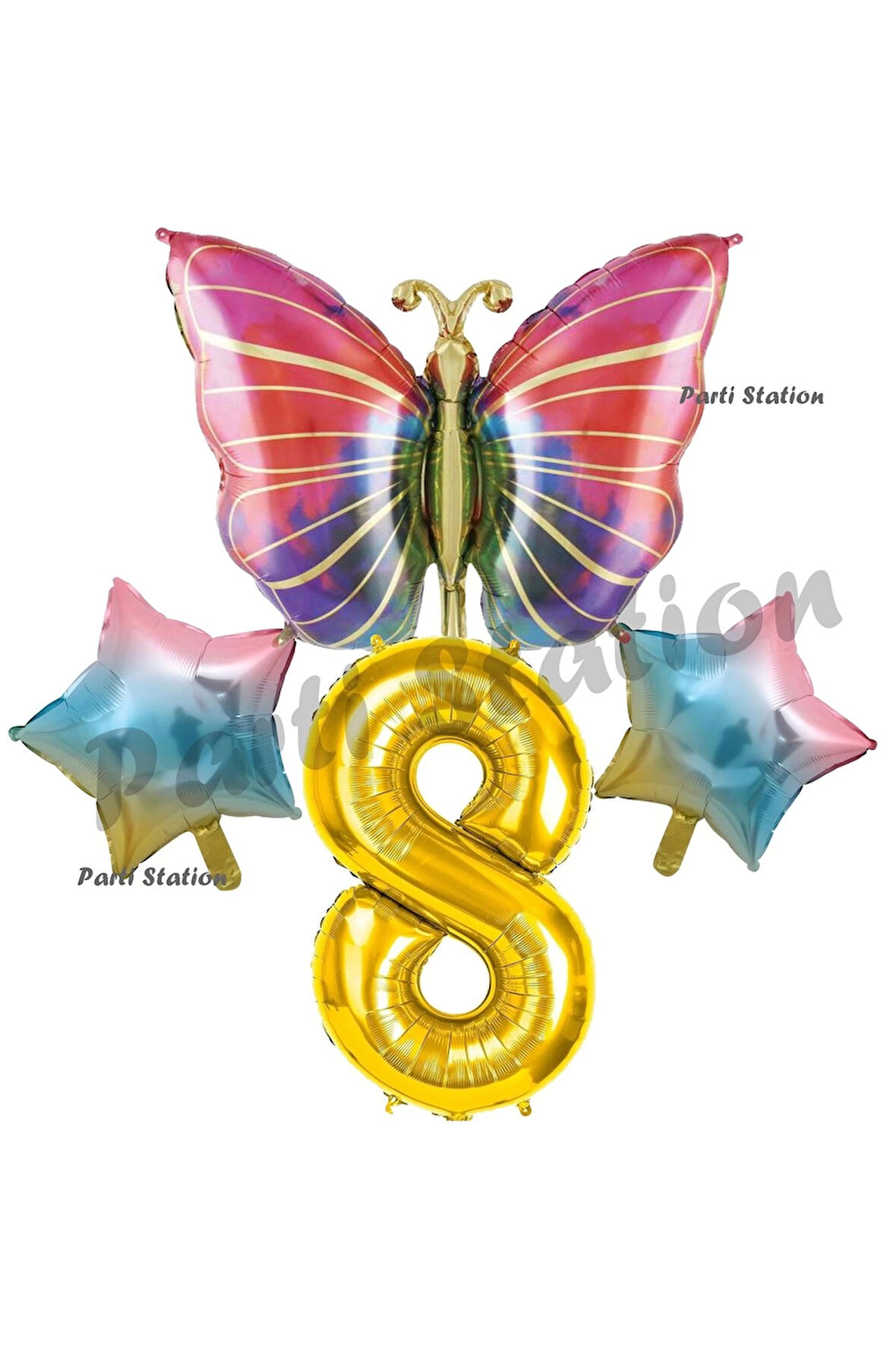 Rengarenk Kelebek Konsept 1 Yaş Doğum Günü Balon Set Butterfly Bahar Tema Doğum Günü Balon