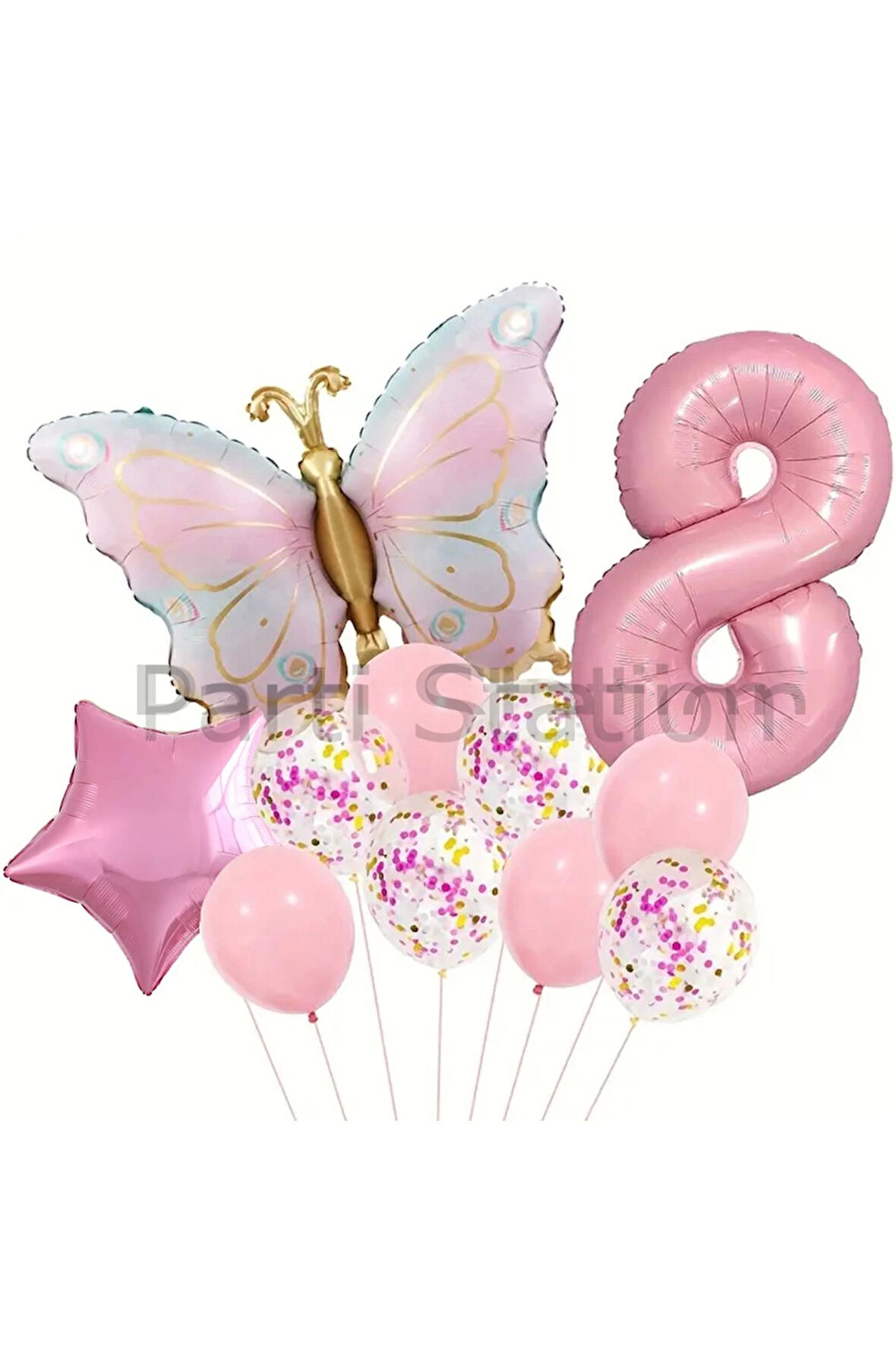 Macaron Kelebek 8 Yaş Balon Set Gökkuşağı Macaron Kelebek Konsept Doğum Günü Balon Set