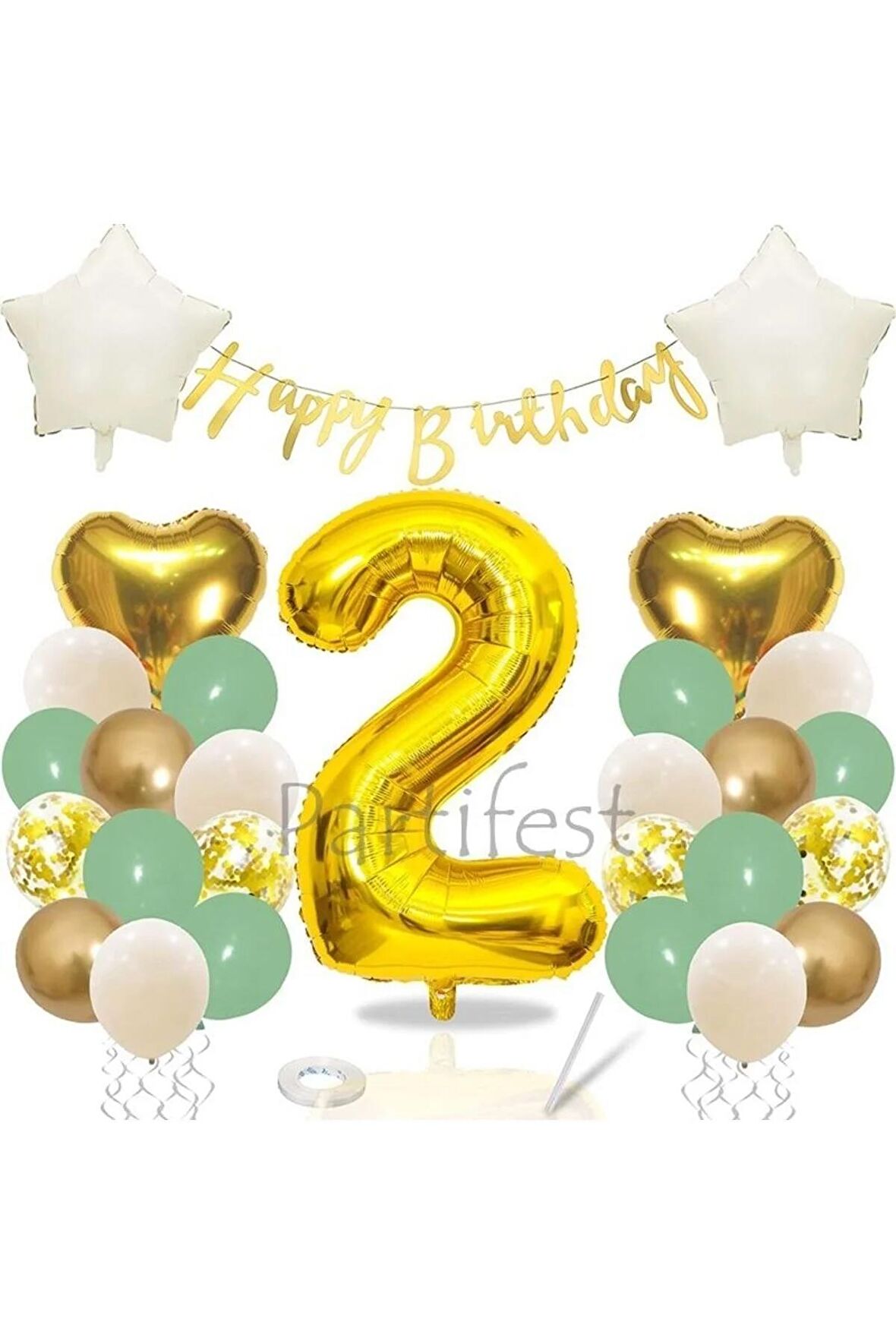 Küf Yeşili Rakam Balon Seti Küf Yeşili 2 Yaş Balon Set Doğum Günü Balon Seti