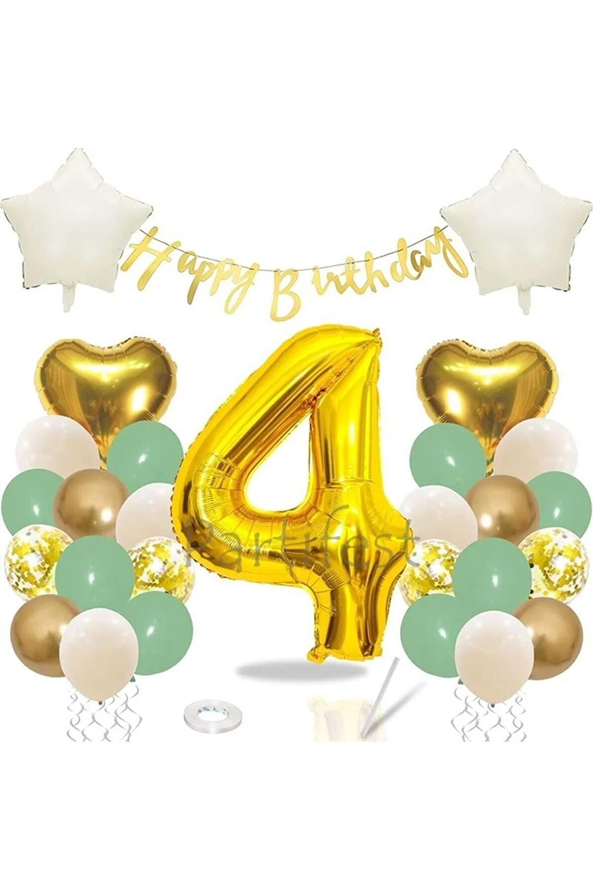 Küf Yeşili Rakam Balon Seti Küf Yeşili 4 Yaş Balon Set Doğum Günü Balon Seti