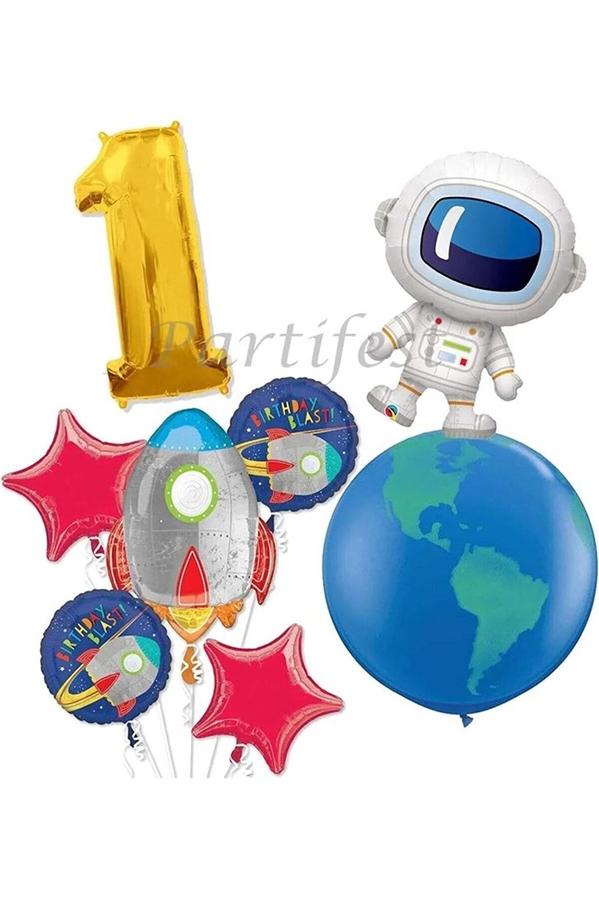 Uzay Kozmik Galaksi Astronot Roket 1 Yaş Balon Set Yıldız Balon Folyo Set Konsept Doğum Günü Set