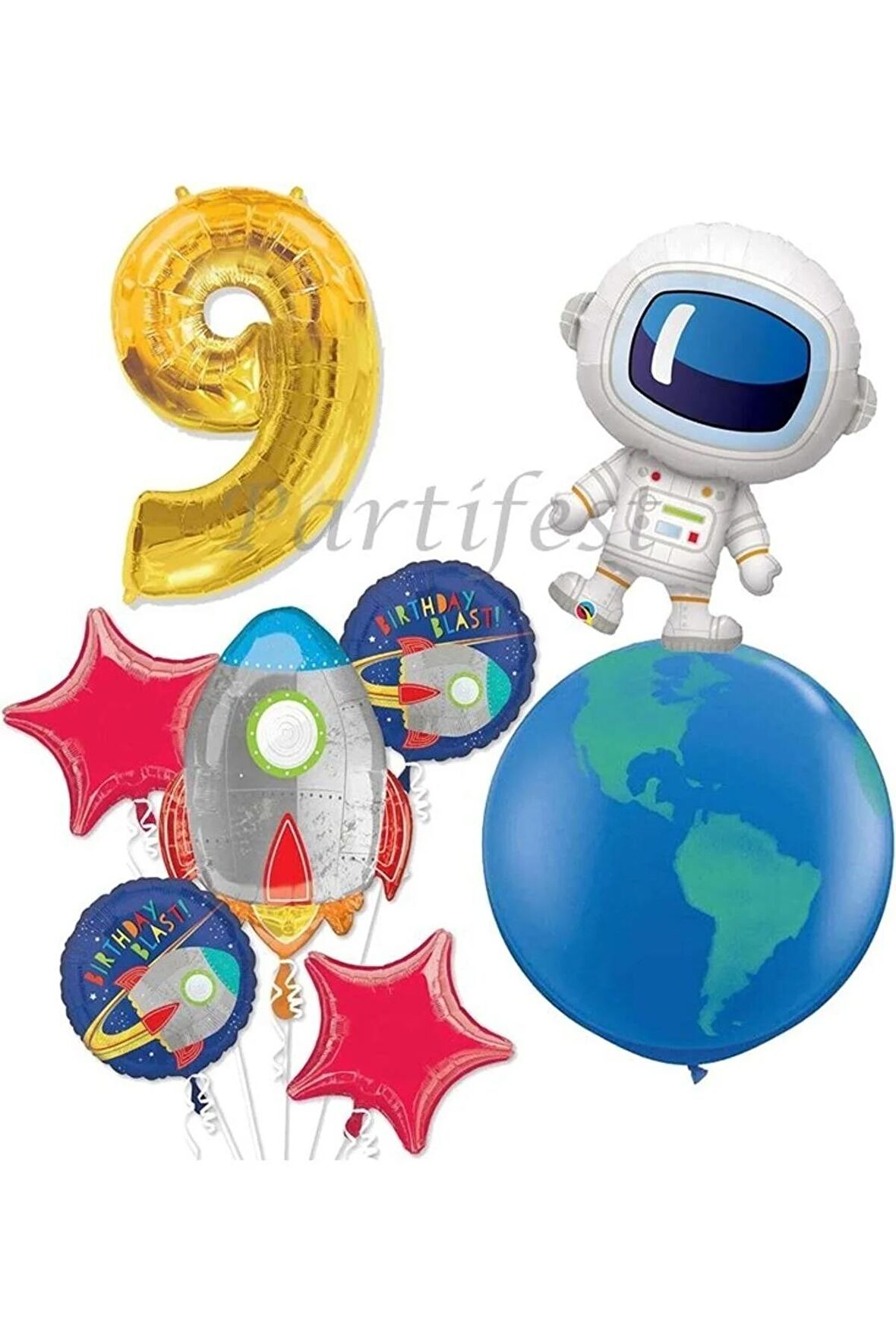 Uzay Kozmik Galaksi Astronot Roket 9 Yaş Balon Set Yıldız Balon Folyo Set Konsept Doğum Günü Set