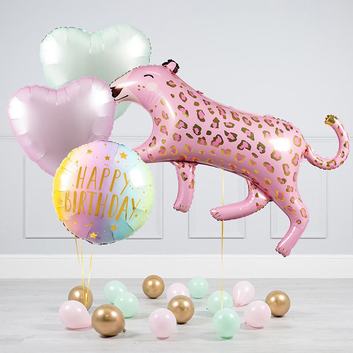 Pembe Leopar Balon 100 cm Parti Konsept Doğum Günü Balon Set Jungle Leopar Kaplan Balon