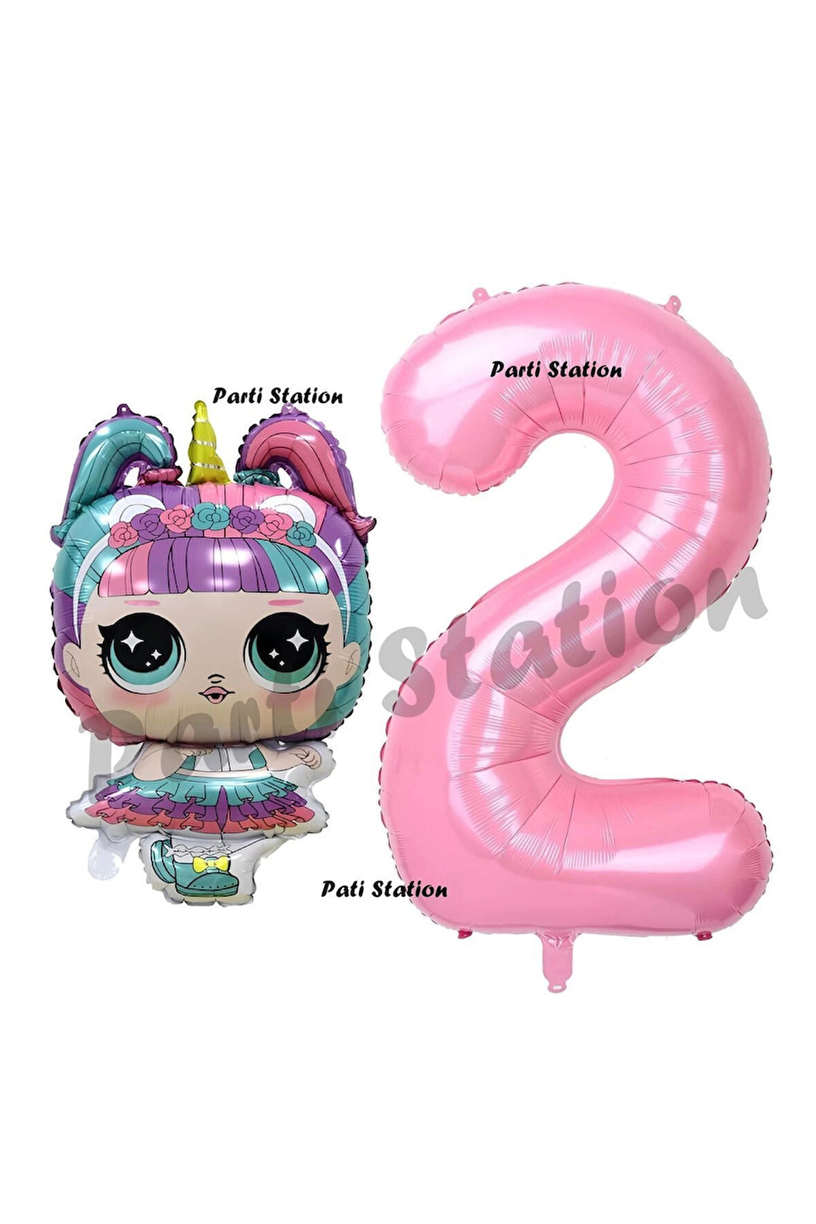 Unicorn LOL Bebek 4 Yaş Balon ve Pembe Rakam Balon Doğum Günü Parti Set