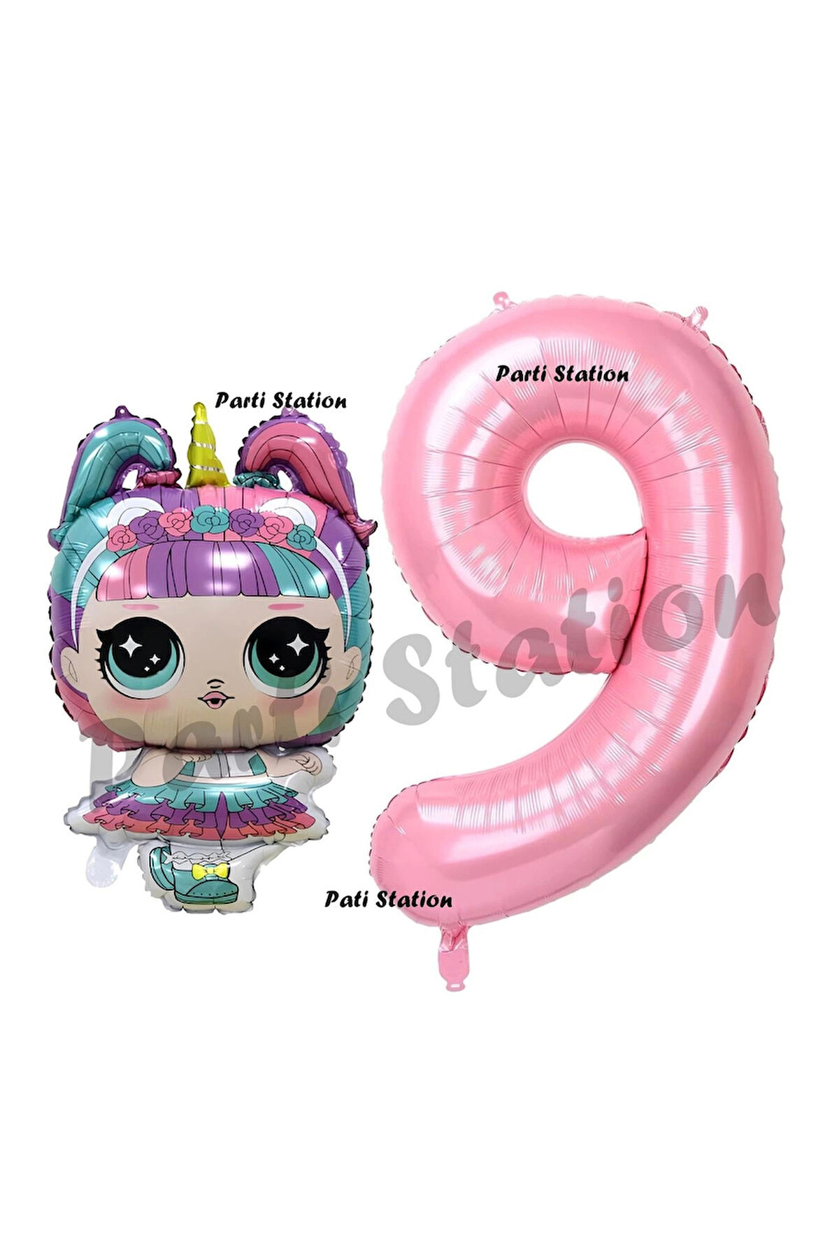 Unicorn LOL Bebek 4 Yaş Balon ve Pembe Rakam Balon Doğum Günü Parti Set