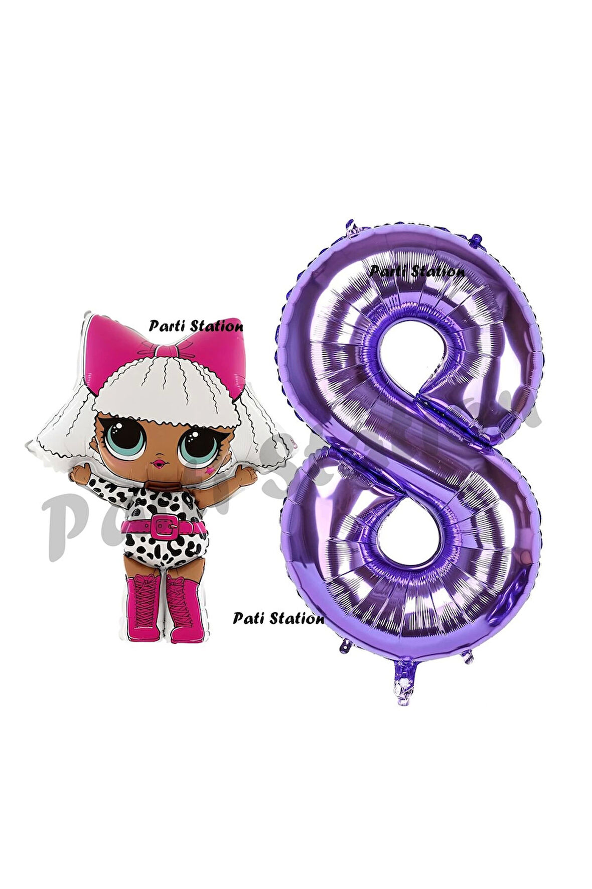 Diva LOL Bebek 8 Yaş Balon ve Mor Rakam Balon Doğum Günü Parti Set