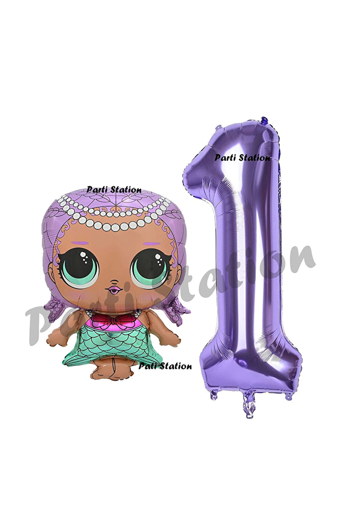 Mermaid LOL Bebek 6 Yaş Balon ve Mor Rakam Balon Doğum Günü Parti Set