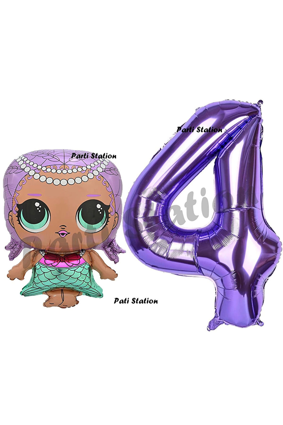 Mermaid LOL Bebek 6 Yaş Balon ve Mor Rakam Balon Doğum Günü Parti Set