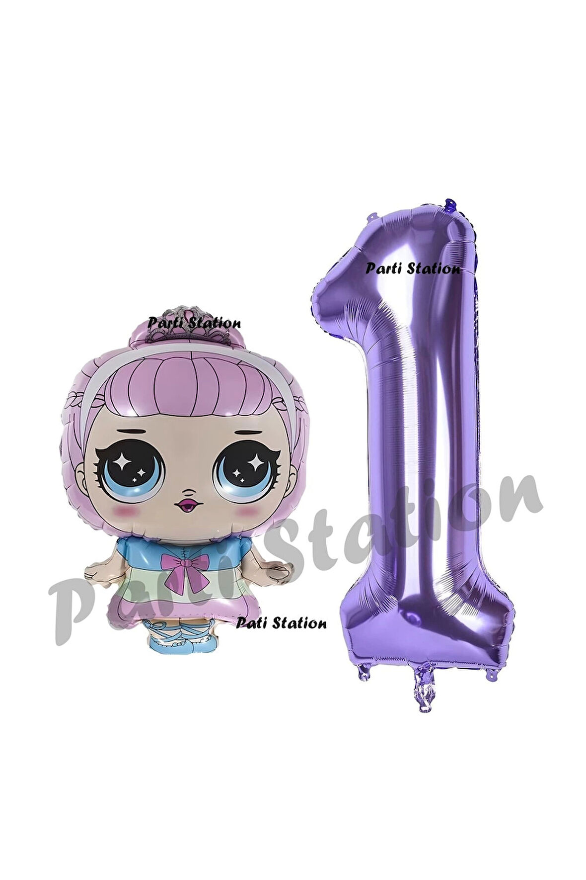 Prenses LOL Bebek 3 Yaş Balon ve Mor Rakam Balon Doğum Günü Parti Set