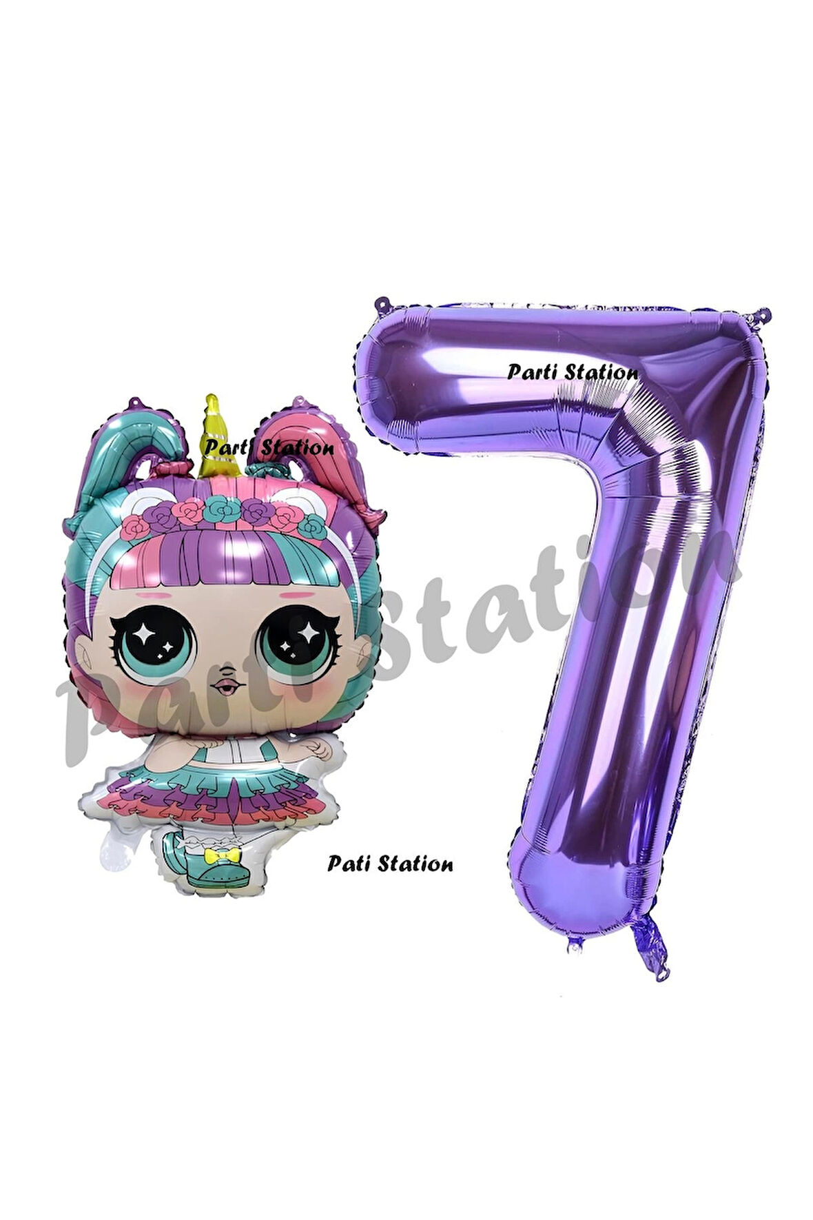 Unicorn LOL Bebek 6 Yaş Balon ve Mor Rakam Balon Doğum Günü Parti Set