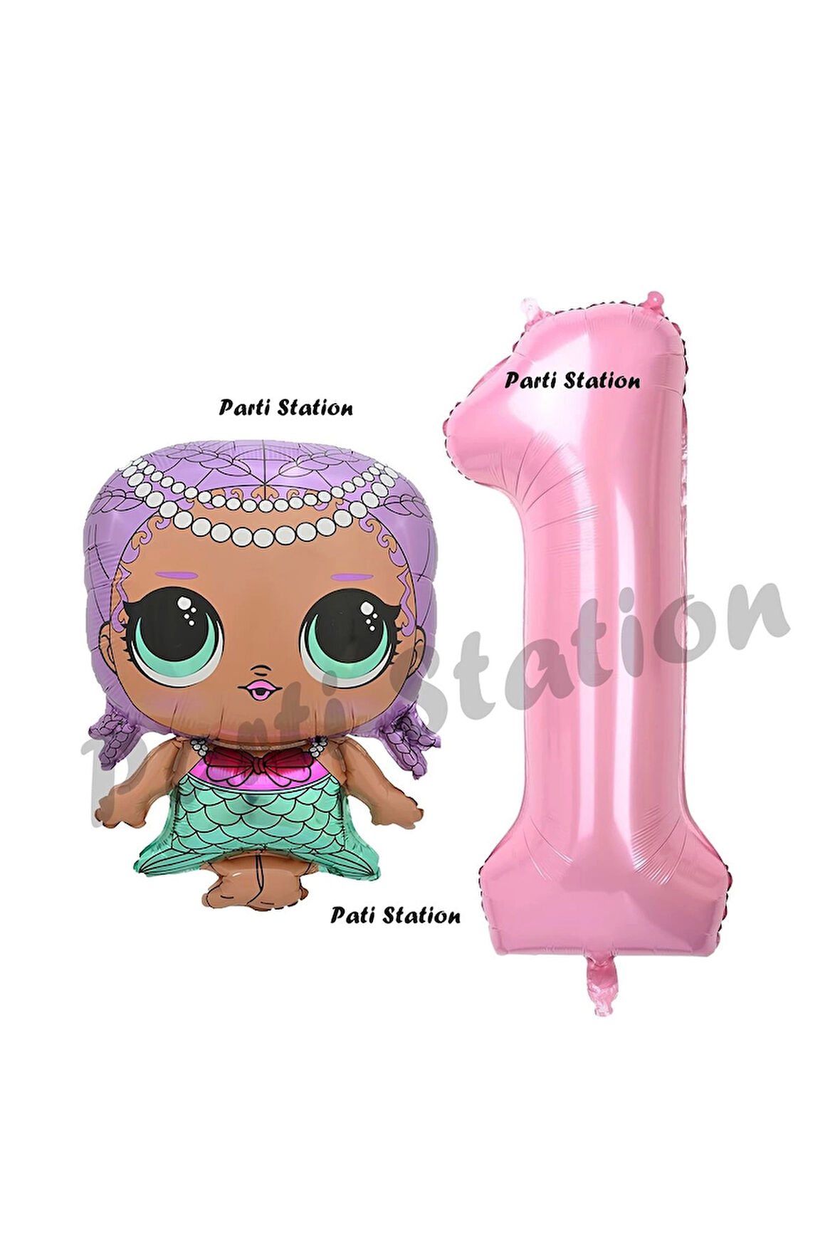 Mermaid LOL Bebek 1 Yaş Balon ve Pembe Rakam Balon Doğum Günü Parti Set
