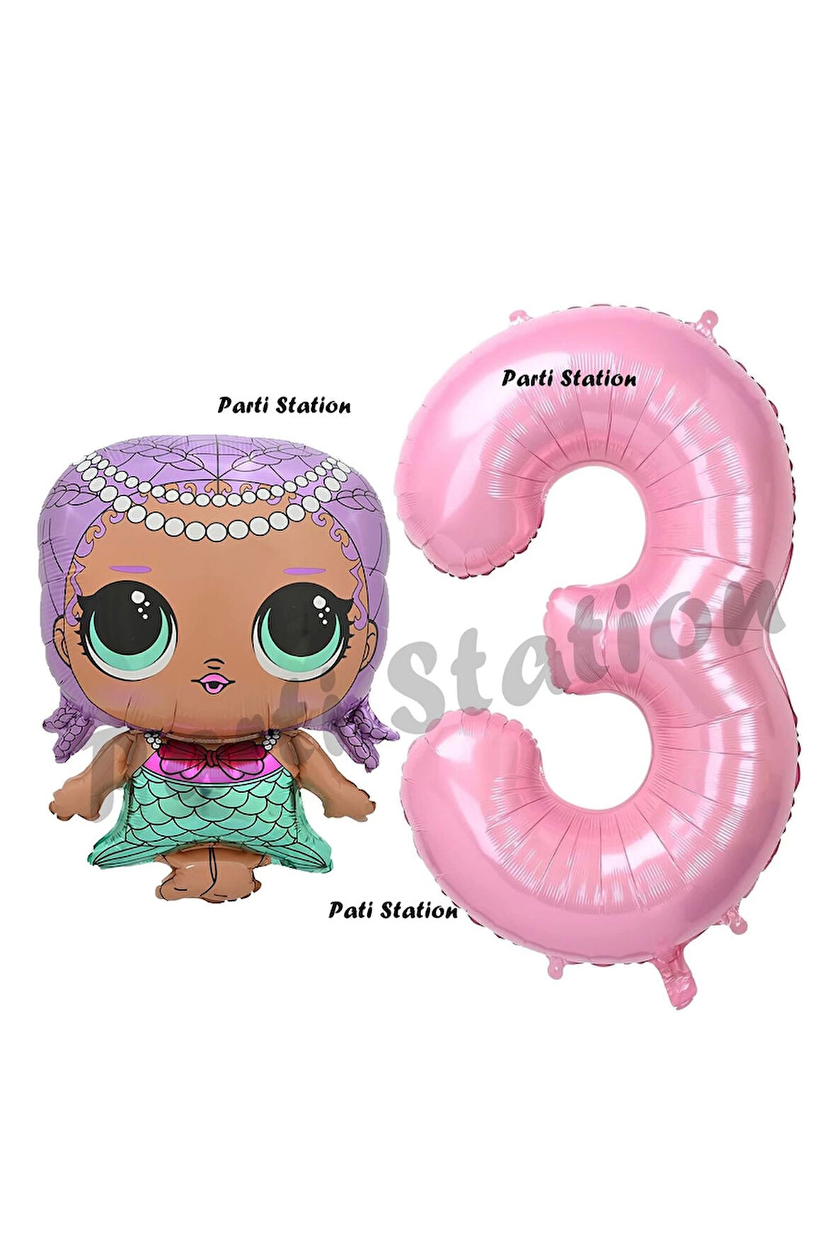 Mermaid LOL Bebek 1 Yaş Balon ve Pembe Rakam Balon Doğum Günü Parti Set