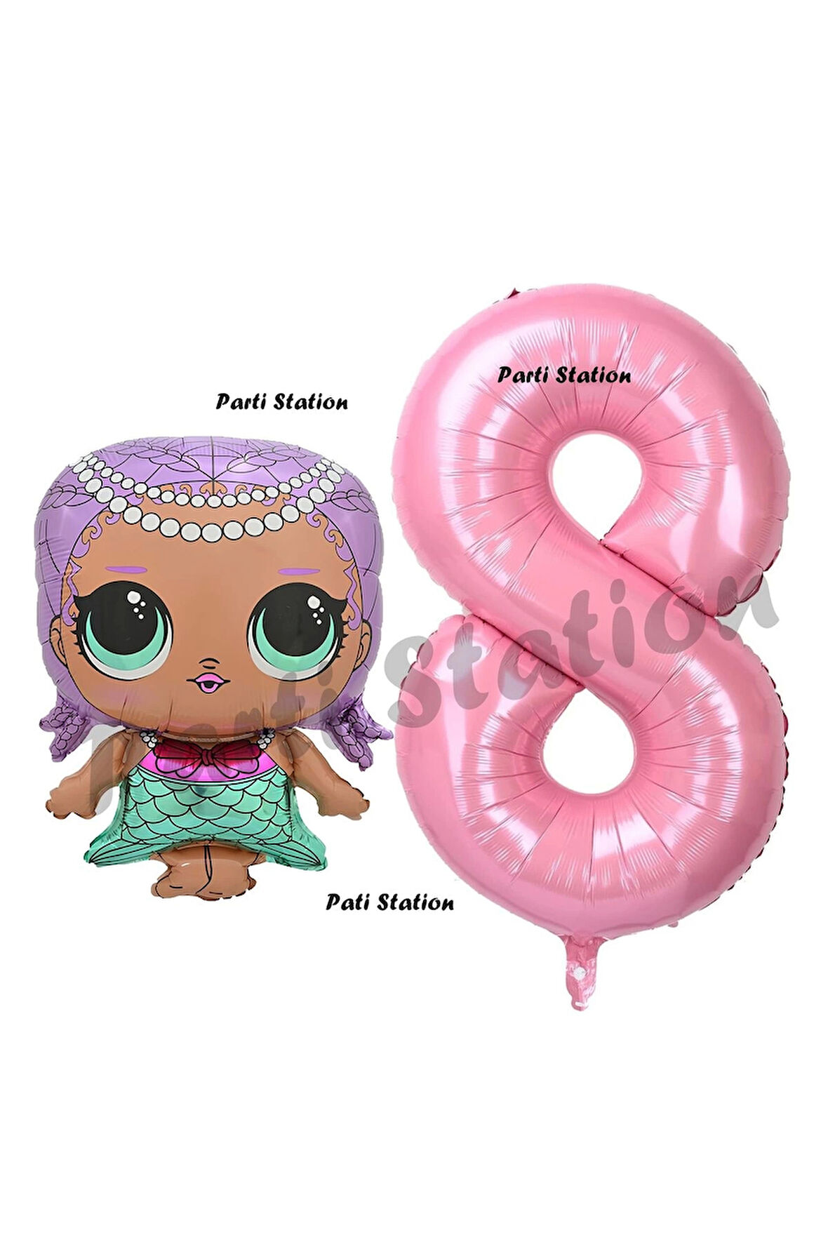Mermaid LOL Bebek 1 Yaş Balon ve Pembe Rakam Balon Doğum Günü Parti Set