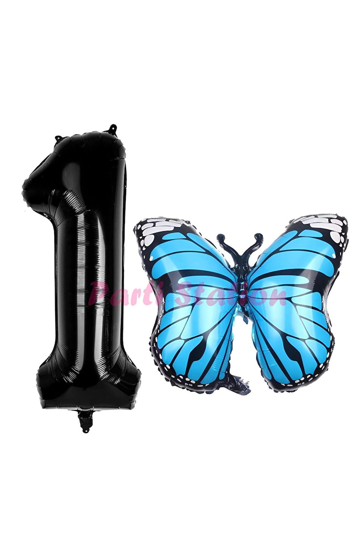 Mavi Kelebek Balon 9 Yaş Balon Set Kelebek Konsept Balon ve Siyah Renk Rakam Balon