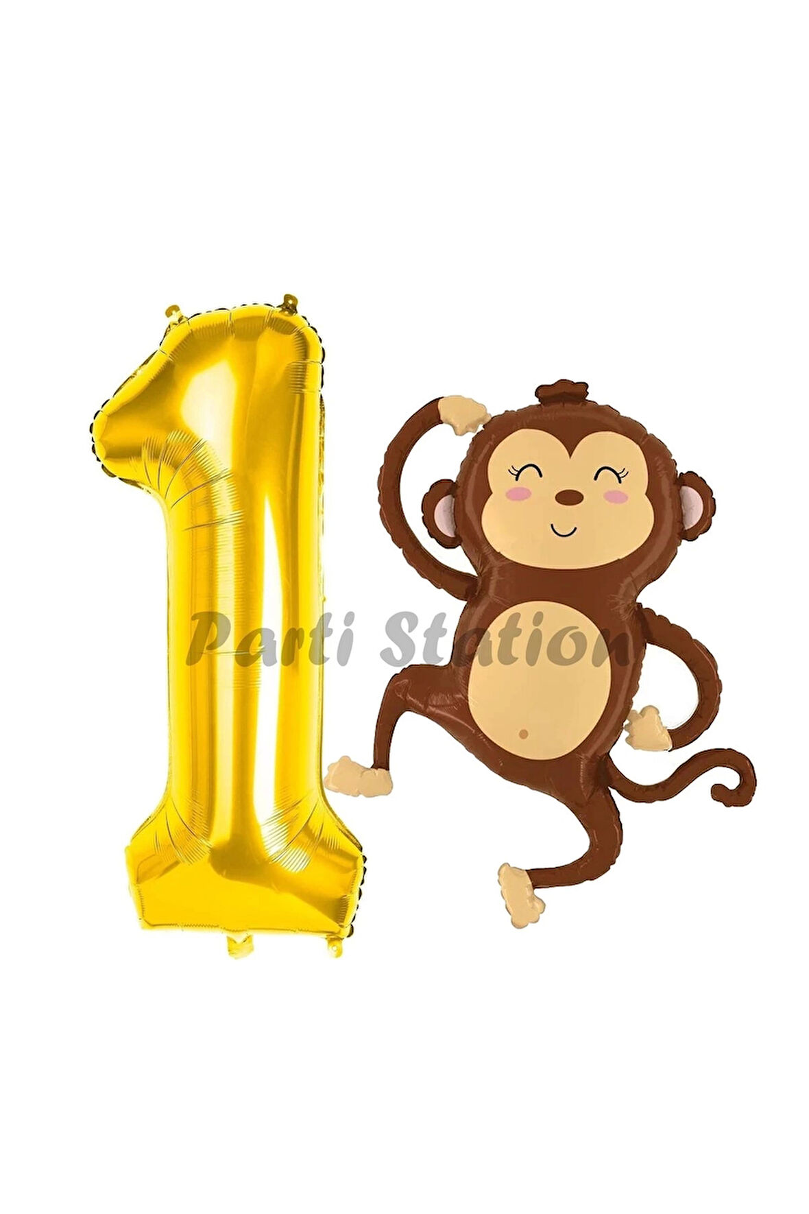 Safari Maymun Balon 4 Yaş Balon Set Safari Konsept Sevimli Maymun Balon ve Gold Renk Rakam Balon