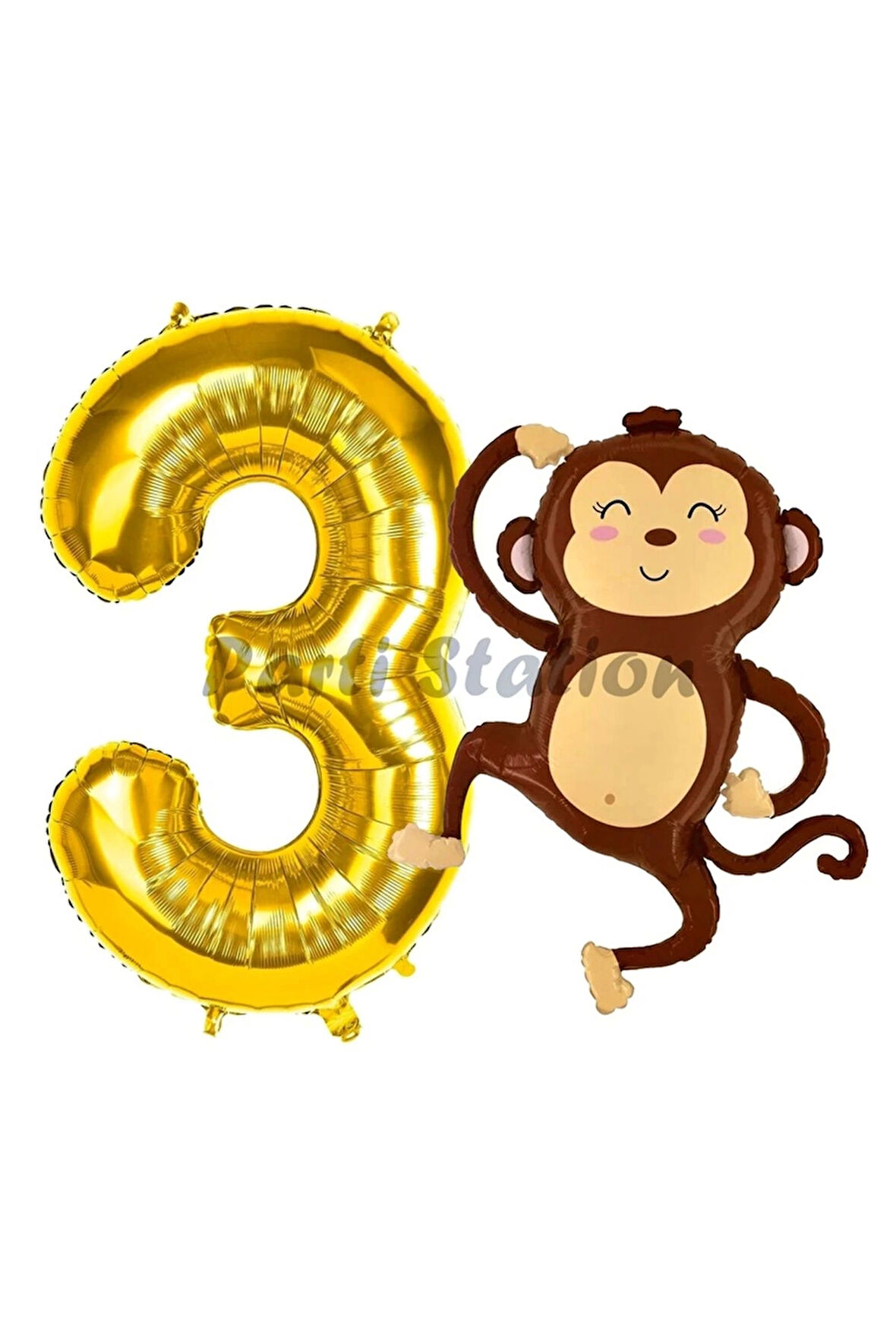 Safari Maymun Balon 4 Yaş Balon Set Safari Konsept Sevimli Maymun Balon ve Gold Renk Rakam Balon