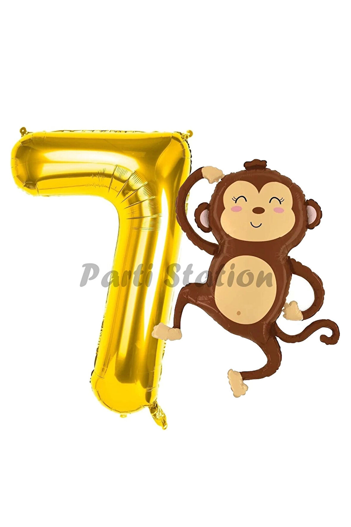 Safari Maymun Balon 4 Yaş Balon Set Safari Konsept Sevimli Maymun Balon ve Gold Renk Rakam Balon