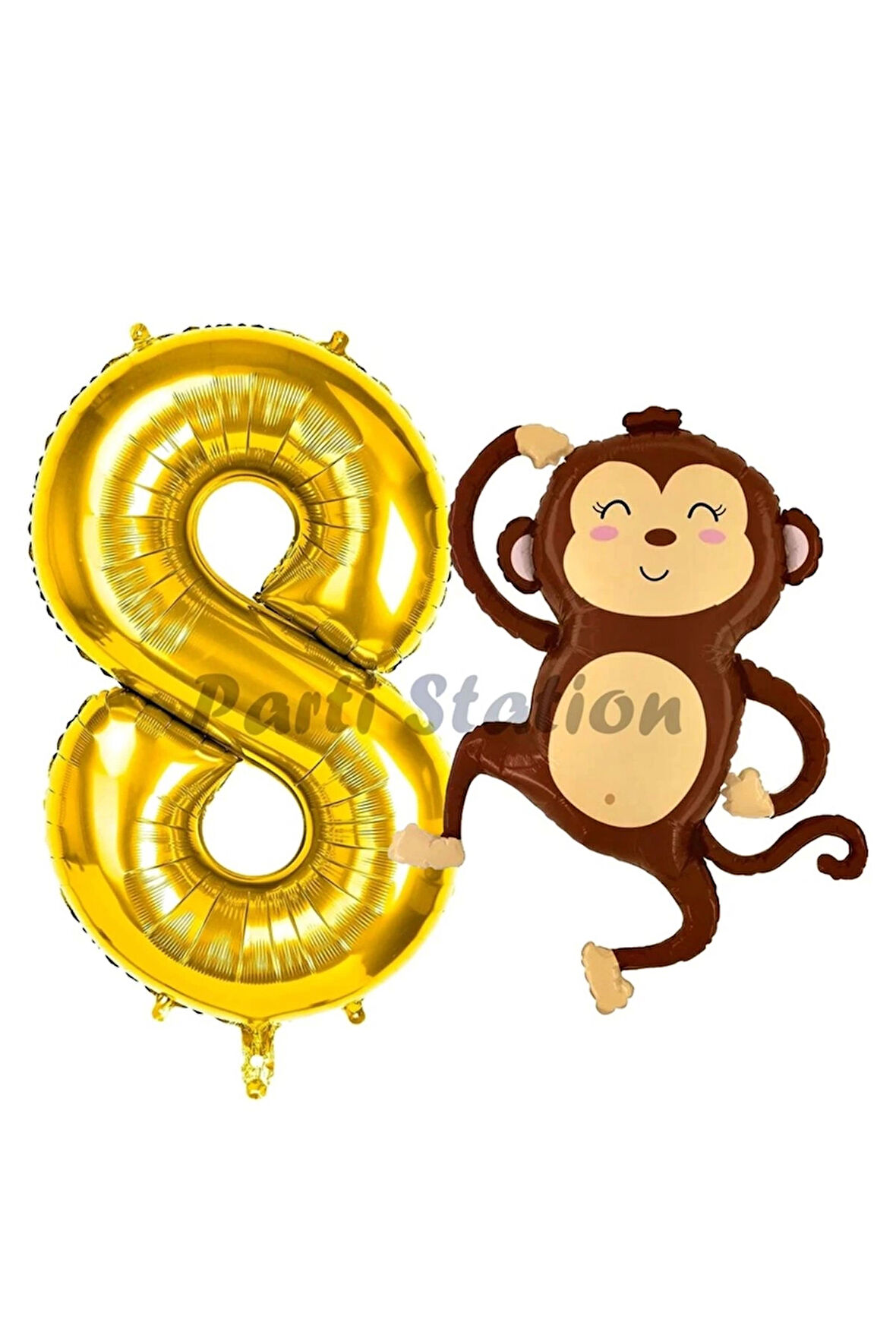 Safari Maymun Balon 4 Yaş Balon Set Safari Konsept Sevimli Maymun Balon ve Gold Renk Rakam Balon