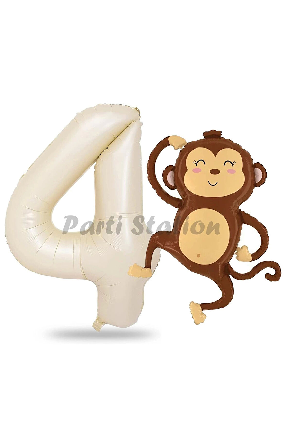 Safari Maymun Balon 1 Yaş Balon Set Safari Konsept Sevimli Maymun Balon ve Krem Renk Rakam Balon