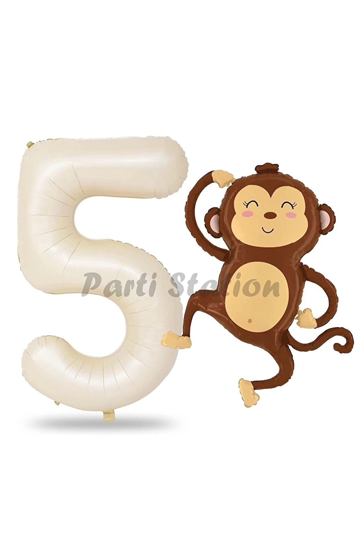 Safari Maymun Balon 1 Yaş Balon Set Safari Konsept Sevimli Maymun Balon ve Krem Renk Rakam Balon
