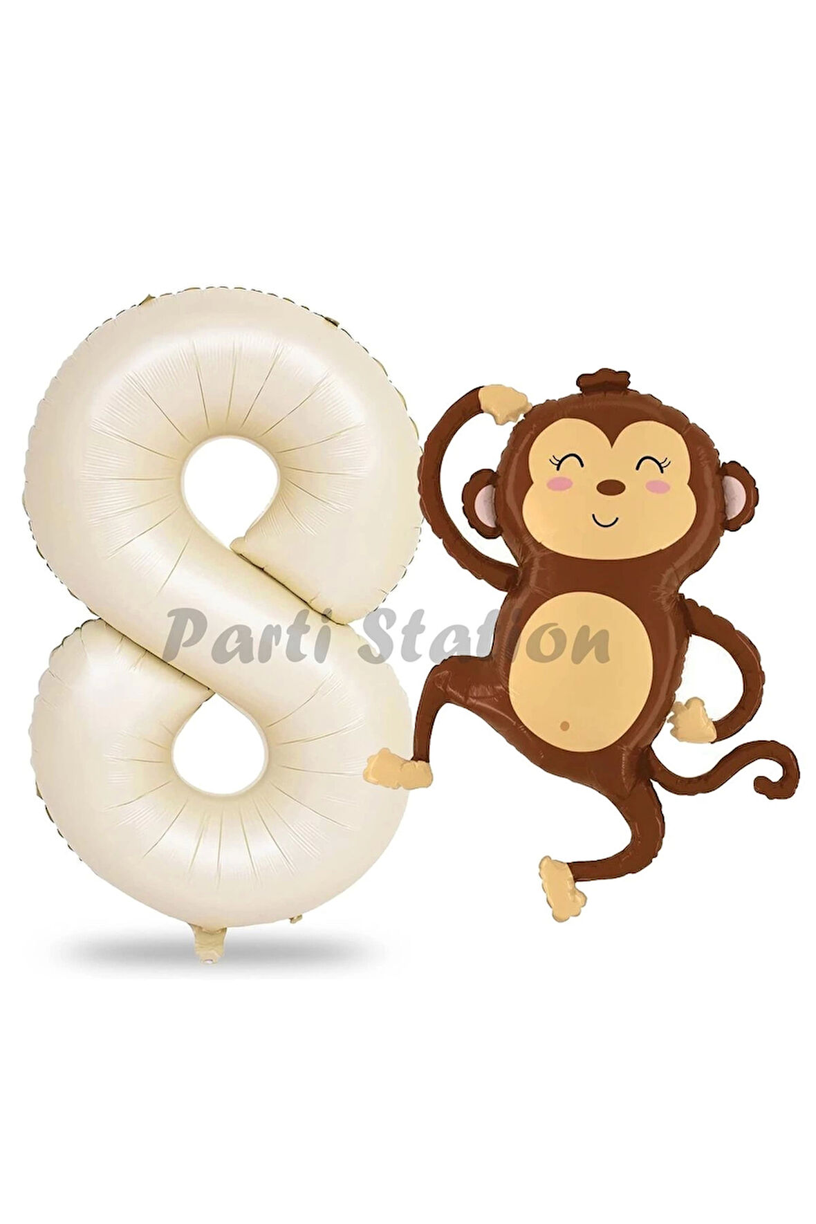 Safari Maymun Balon 1 Yaş Balon Set Safari Konsept Sevimli Maymun Balon ve Krem Renk Rakam Balon