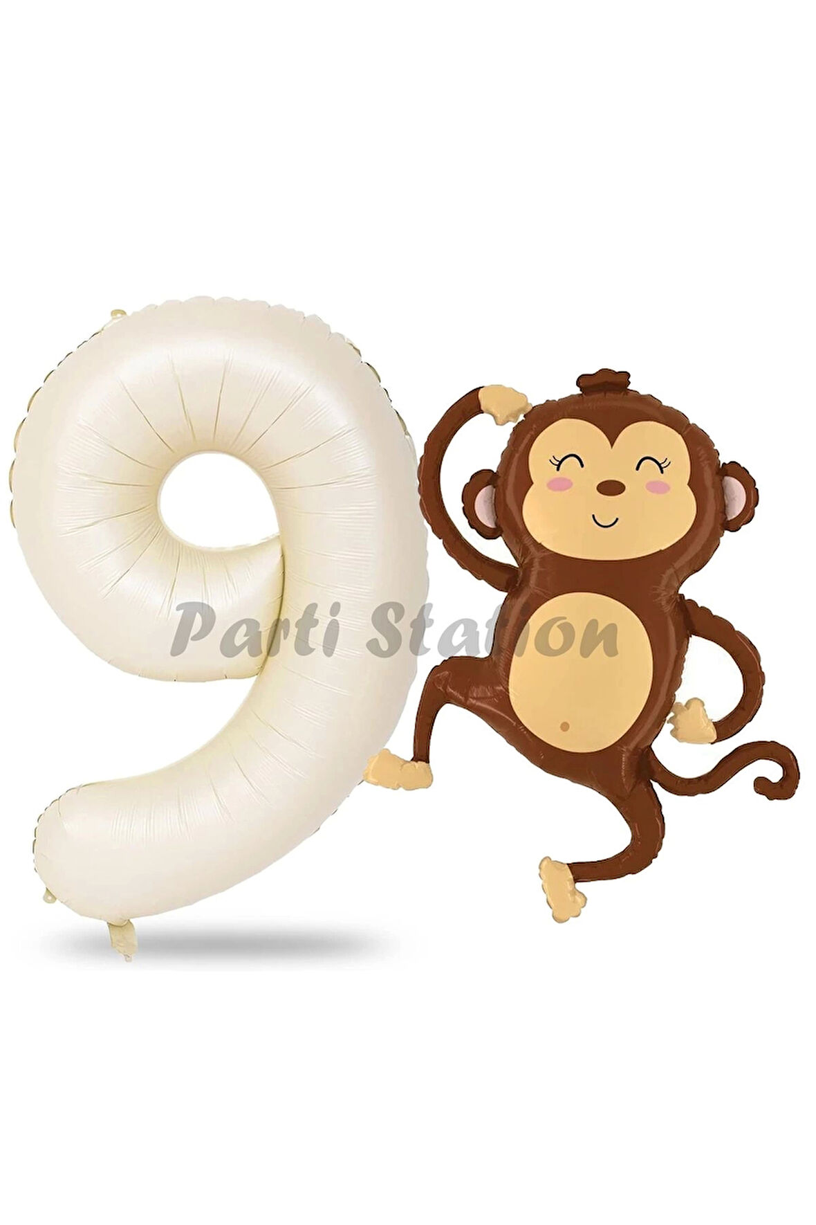 Safari Maymun Balon 1 Yaş Balon Set Safari Konsept Sevimli Maymun Balon ve Krem Renk Rakam Balon