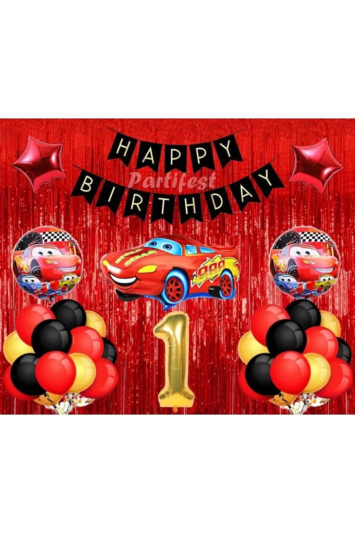 Arabalar 1 Yaş Balon Seti Cars Konsept Helyum Balon Set Şimşek Mcqueen Doğum Günü Set