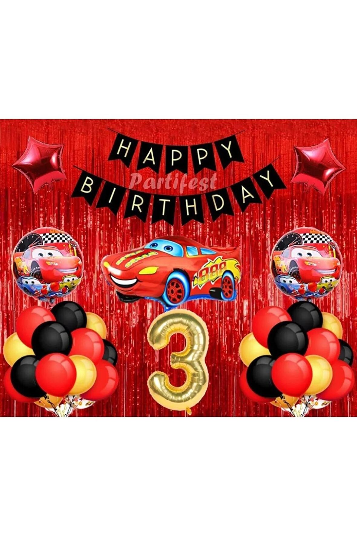 Arabalar 3 Yaş Balon Seti Cars Konsept Helyum Balon Set Şimşek Mcqueen Doğum Günü Set