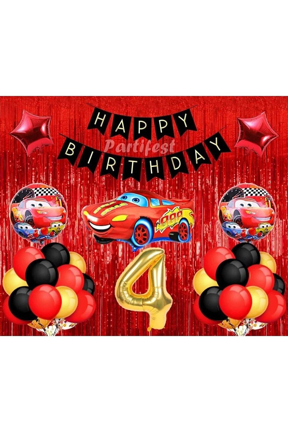 Arabalar 4 Yaş Balon Seti Cars Konsept Helyum Balon Set Şimşek Mcqueen Doğum Günü Set