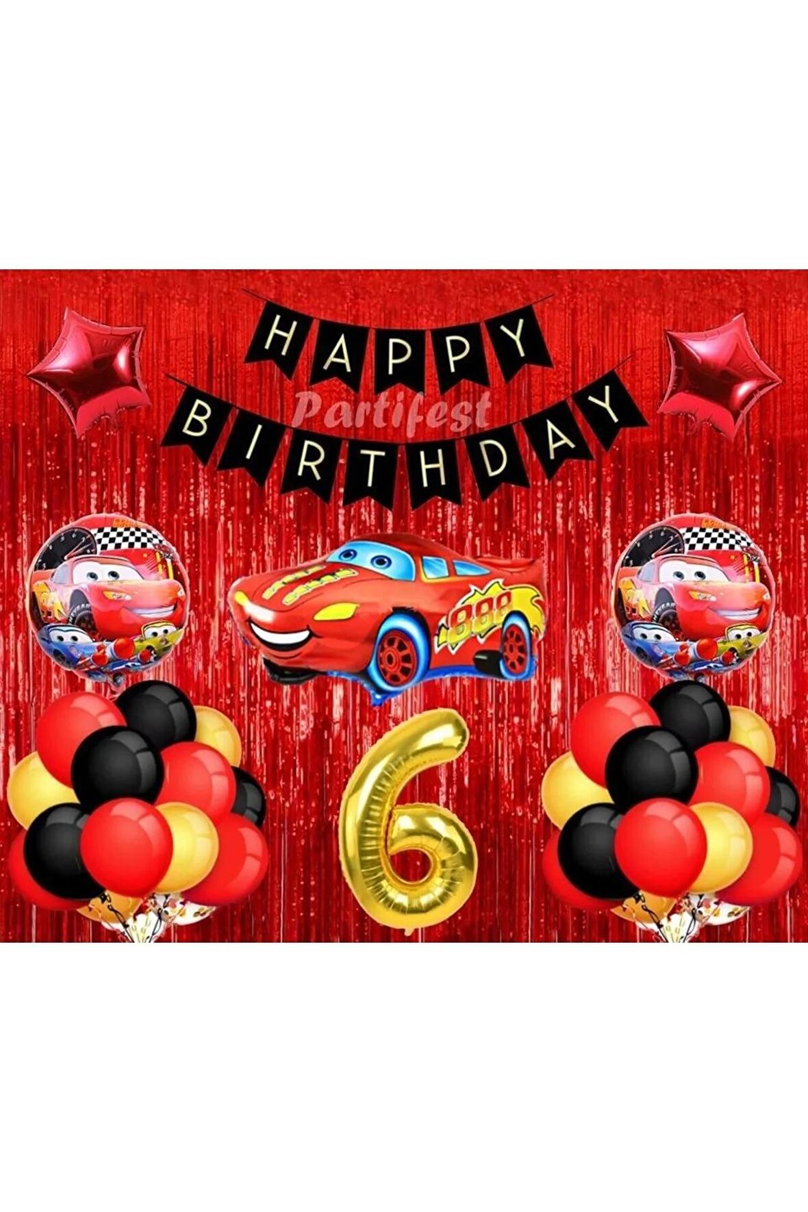 Arabalar 6 Yaş Balon Seti Cars Konsept Helyum Balon Set Şimşek Mcqueen Doğum Günü Set