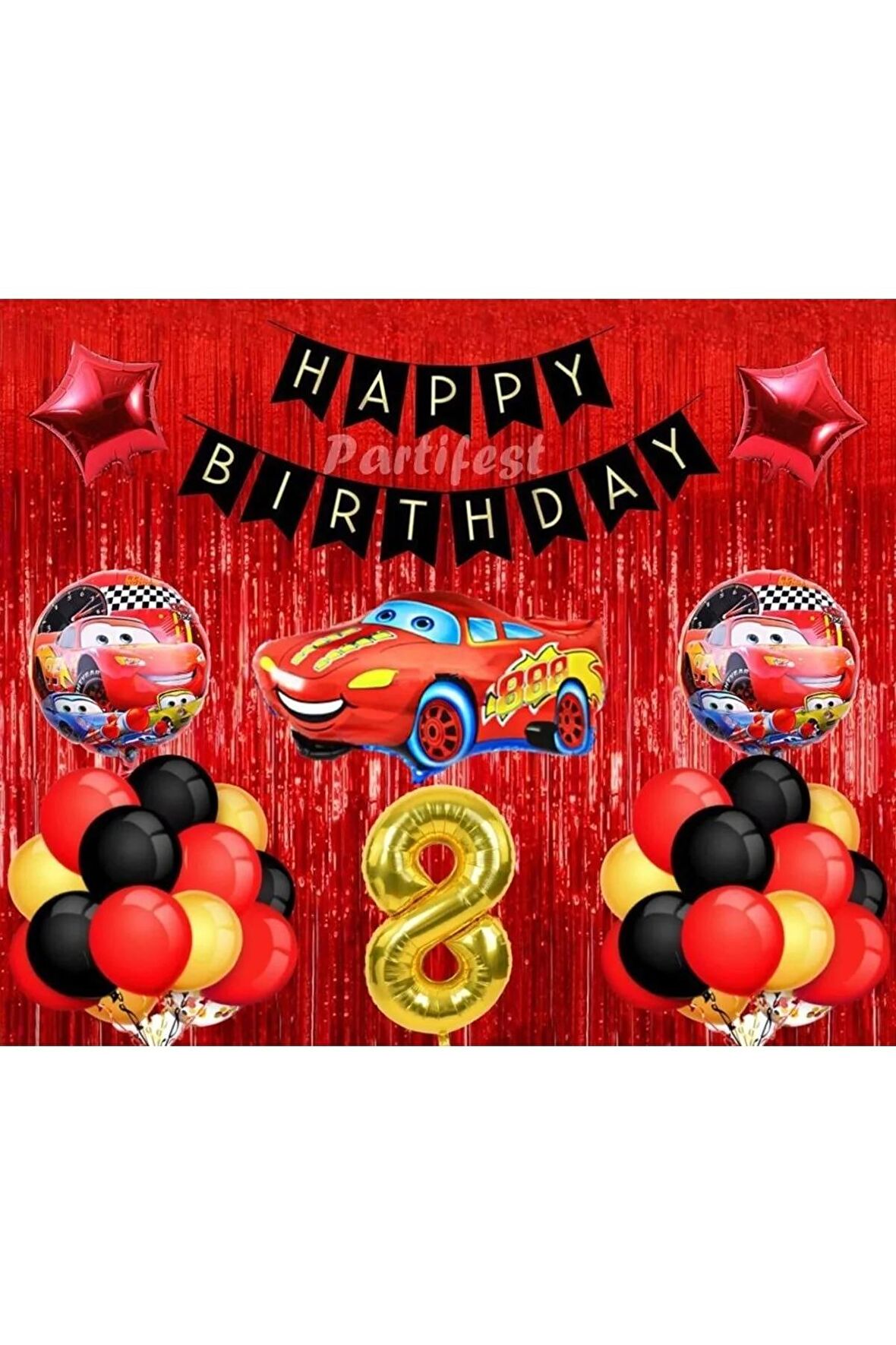 Arabalar 8 Yaş Balon Seti Cars Konsept Helyum Balon Set Şimşek Mcqueen Doğum Günü Set