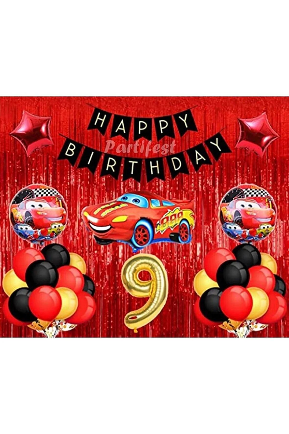 Arabalar 9 Yaş Balon Seti Cars Konsept Helyum Balon Set Şimşek Mcqueen Doğum Günü Set