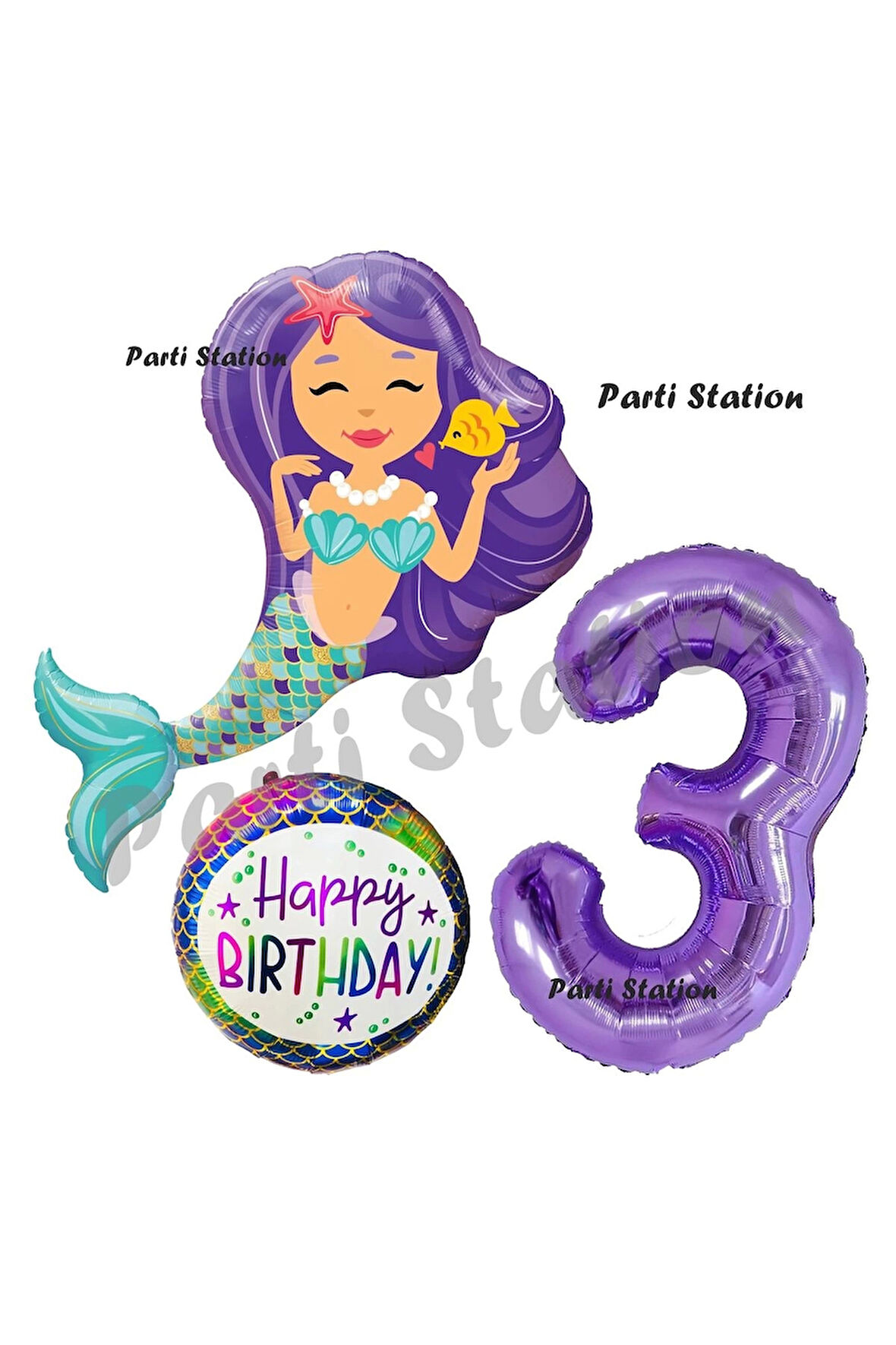 Deniz Kızı Konsept Mermaid Deniz Kızı 8 Yaş Balon Set ve Mor Rakam Balon Doğum Günü Parti Balon Set
