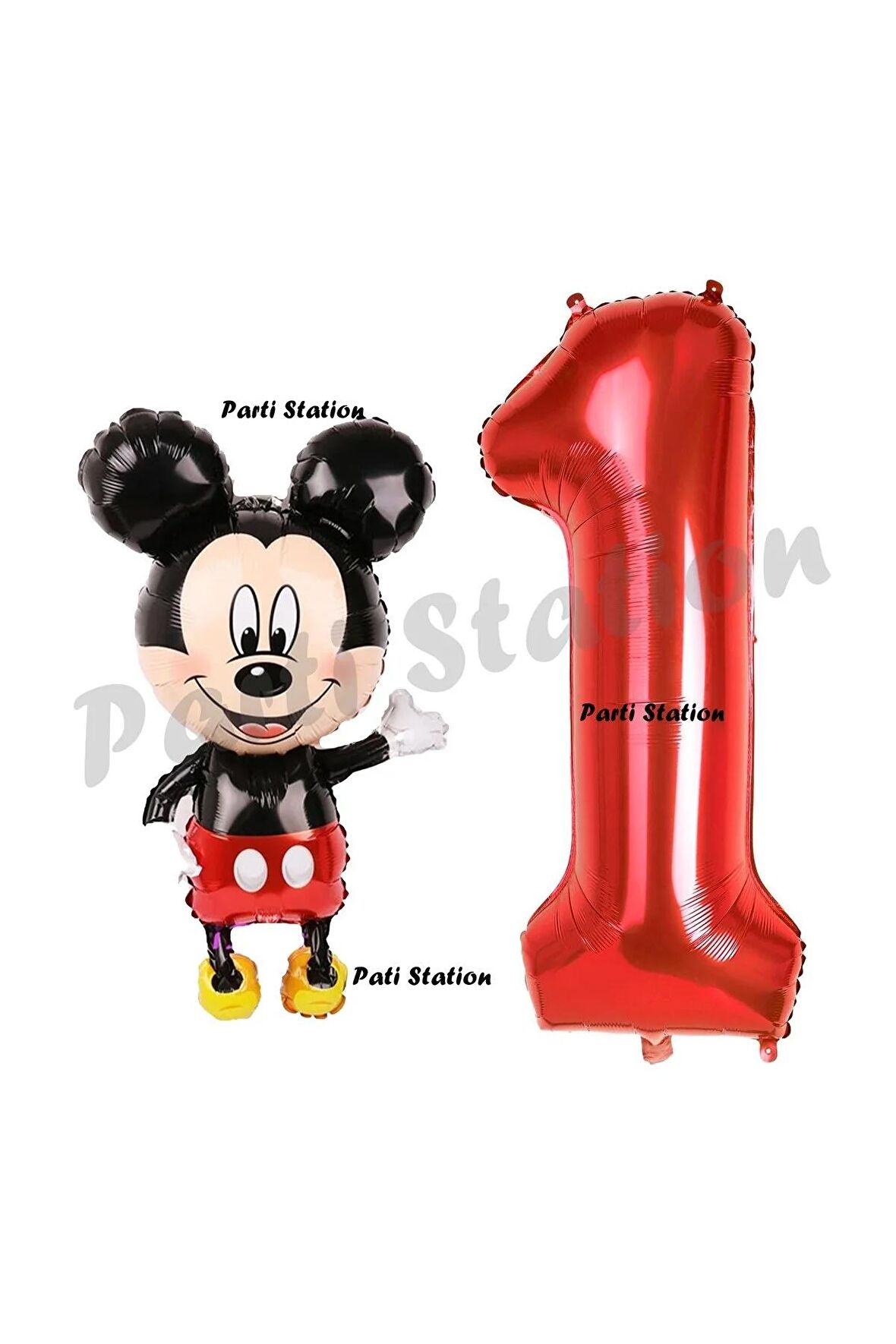 Mickey Mouse Balon 1 Yaş Doğum Günü Set Mickey Mouse Konsept Balon ve Kırmızı Rakam Balon