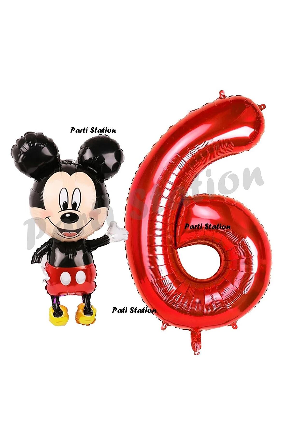 Mickey Mouse Balon 6 Yaş Doğum Günü Set Mickey Mouse Konsept Balon ve Kırmızı Rakam Balon