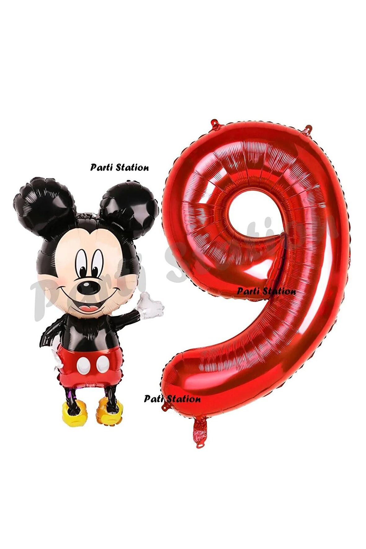 Mickey Mouse Balon 9 Yaş Doğum Günü Set Mickey Mouse Konsept Balon ve Kırmızı Rakam Balon