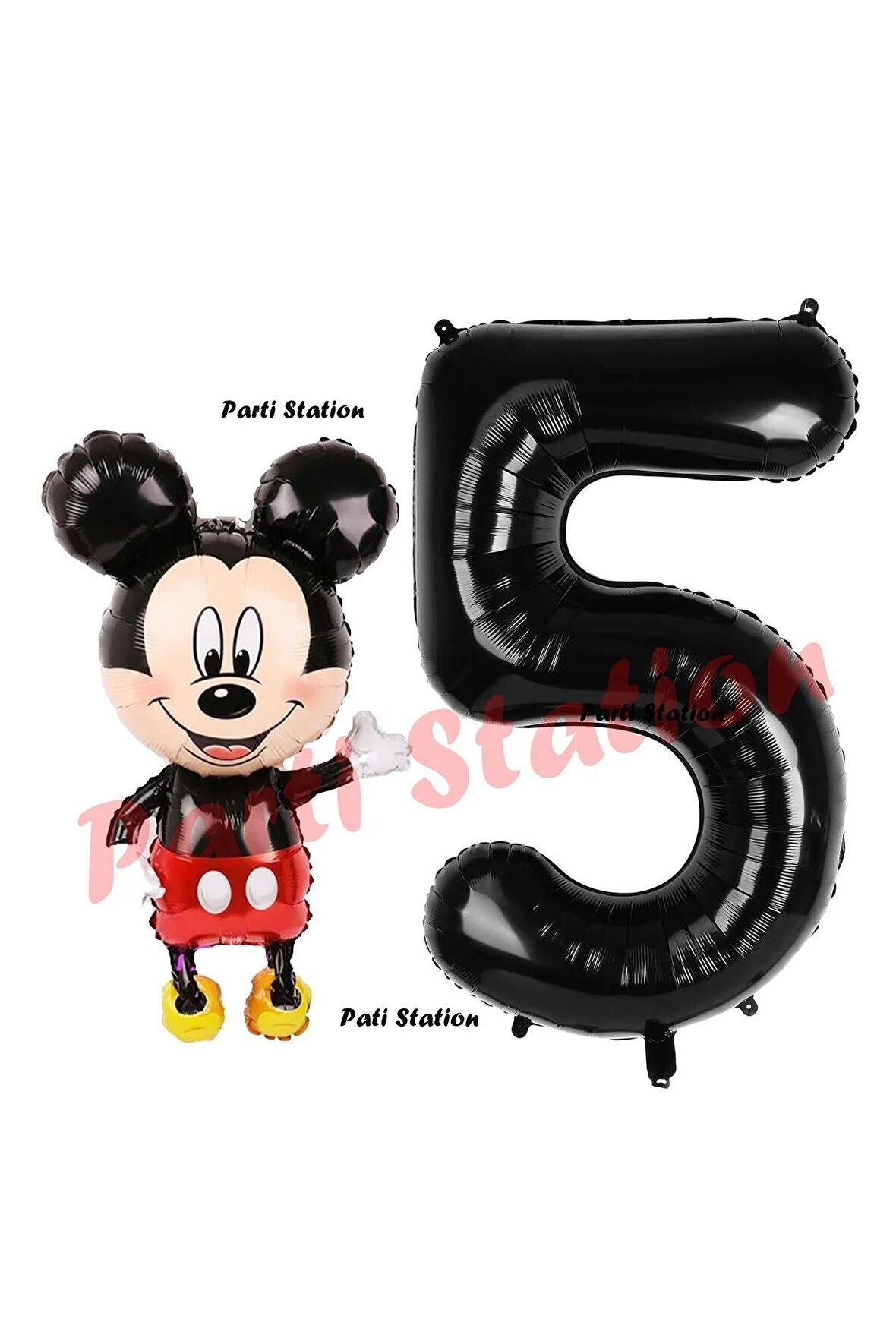 Mickey Mouse Balon 5 Yaş Doğum Günü Set Mickey Mouse Konsept Balon ve Siyah Rakam Balon