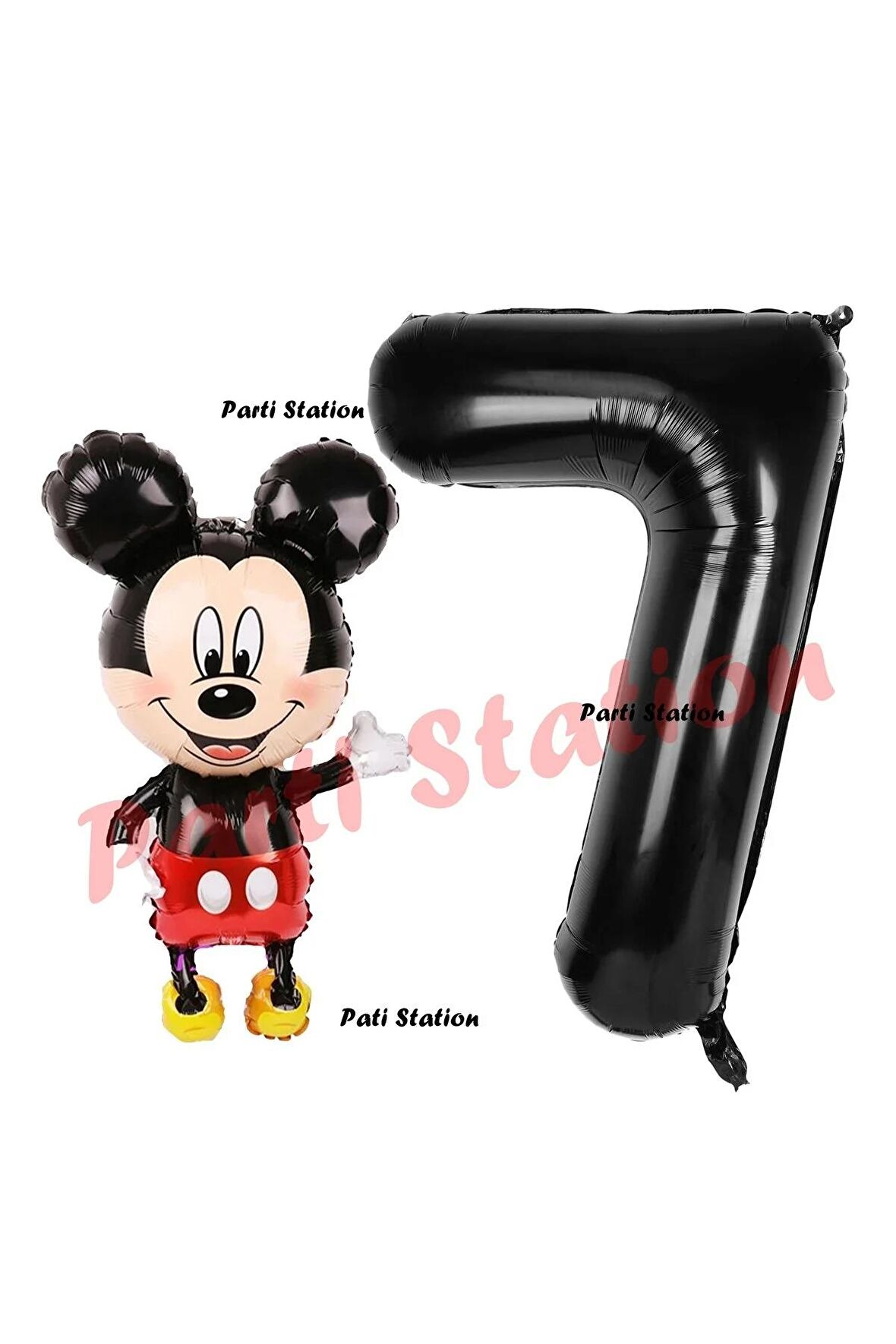 Mickey Mouse Balon 7 Yaş Doğum Günü Set Mickey Mouse Konsept Balon ve Siyah Rakam Balon