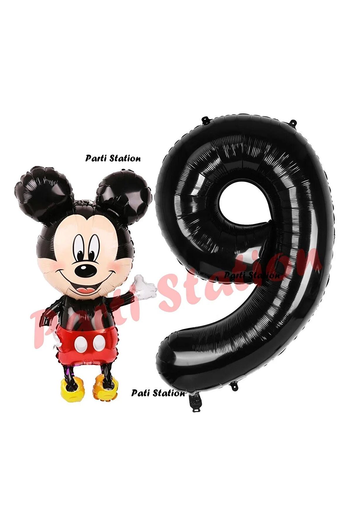 Mickey Mouse Balon 9 Yaş Doğum Günü Set Mickey Mouse Konsept Balon ve Siyah Rakam Balon