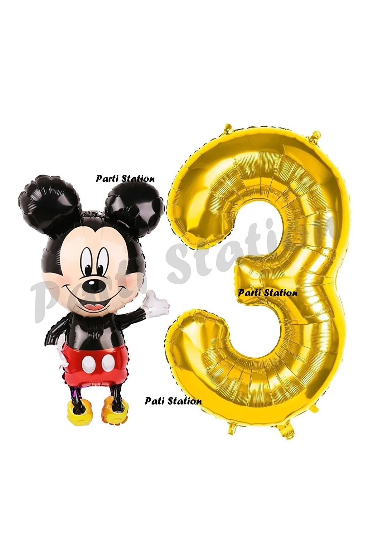 Mickey Mouse Balon 3 Yaş Doğum Günü Set Mickey Mouse Konsept Balon ve Gold Rakam Balon