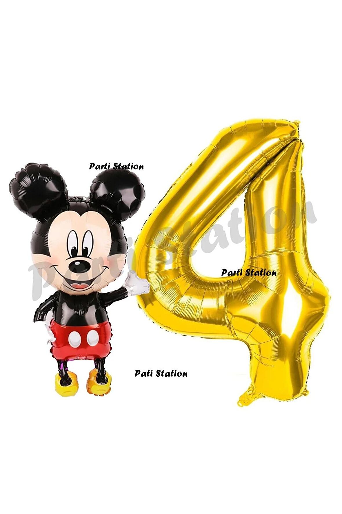 Mickey Mouse Balon 4 Yaş Doğum Günü Set Mickey Mouse Konsept Balon ve Gold Rakam Balon