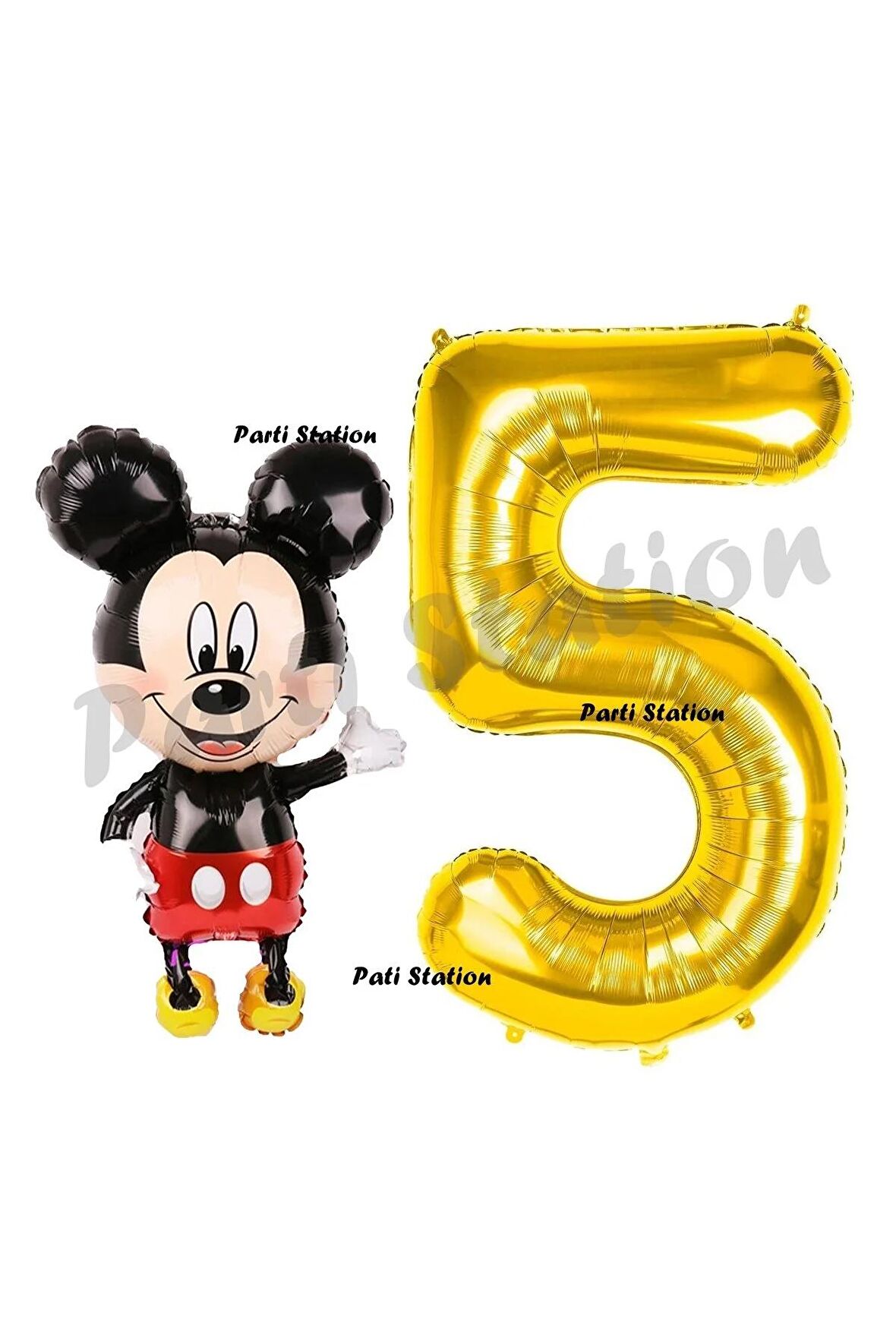 Mickey Mouse Balon 5 Yaş Doğum Günü Set Mickey Mouse Konsept Balon ve Gold Rakam Balon