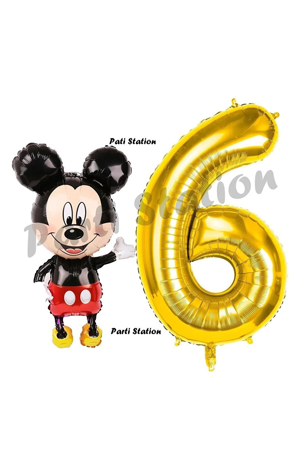 Mickey Mouse Balon 6 Yaş Doğum Günü Set Mickey Mouse Konsept Balon ve Gold Rakam Balon