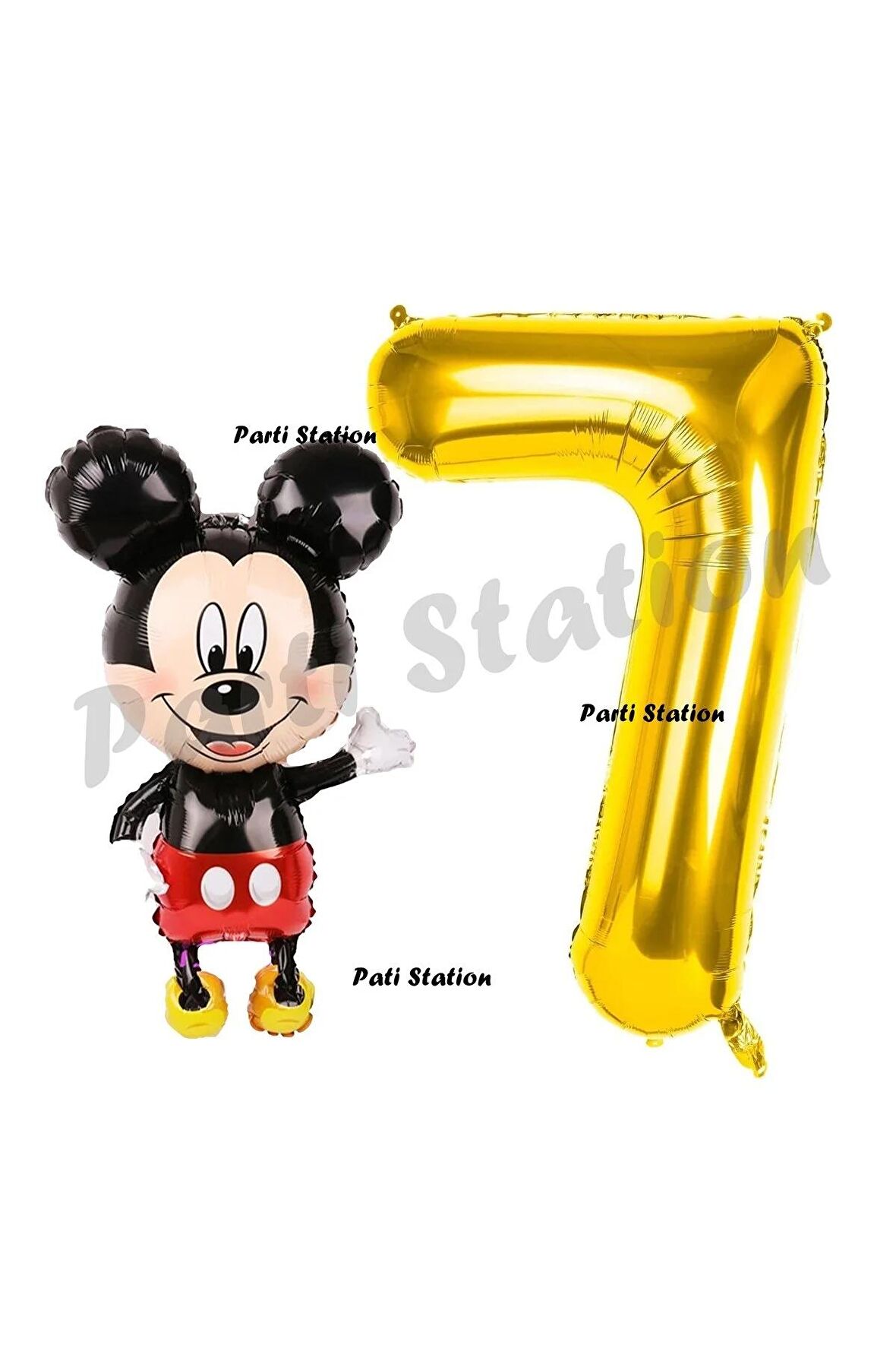 Mickey Mouse Balon 7 Yaş Doğum Günü Set Mickey Mouse Konsept Balon ve Gold Rakam Balon