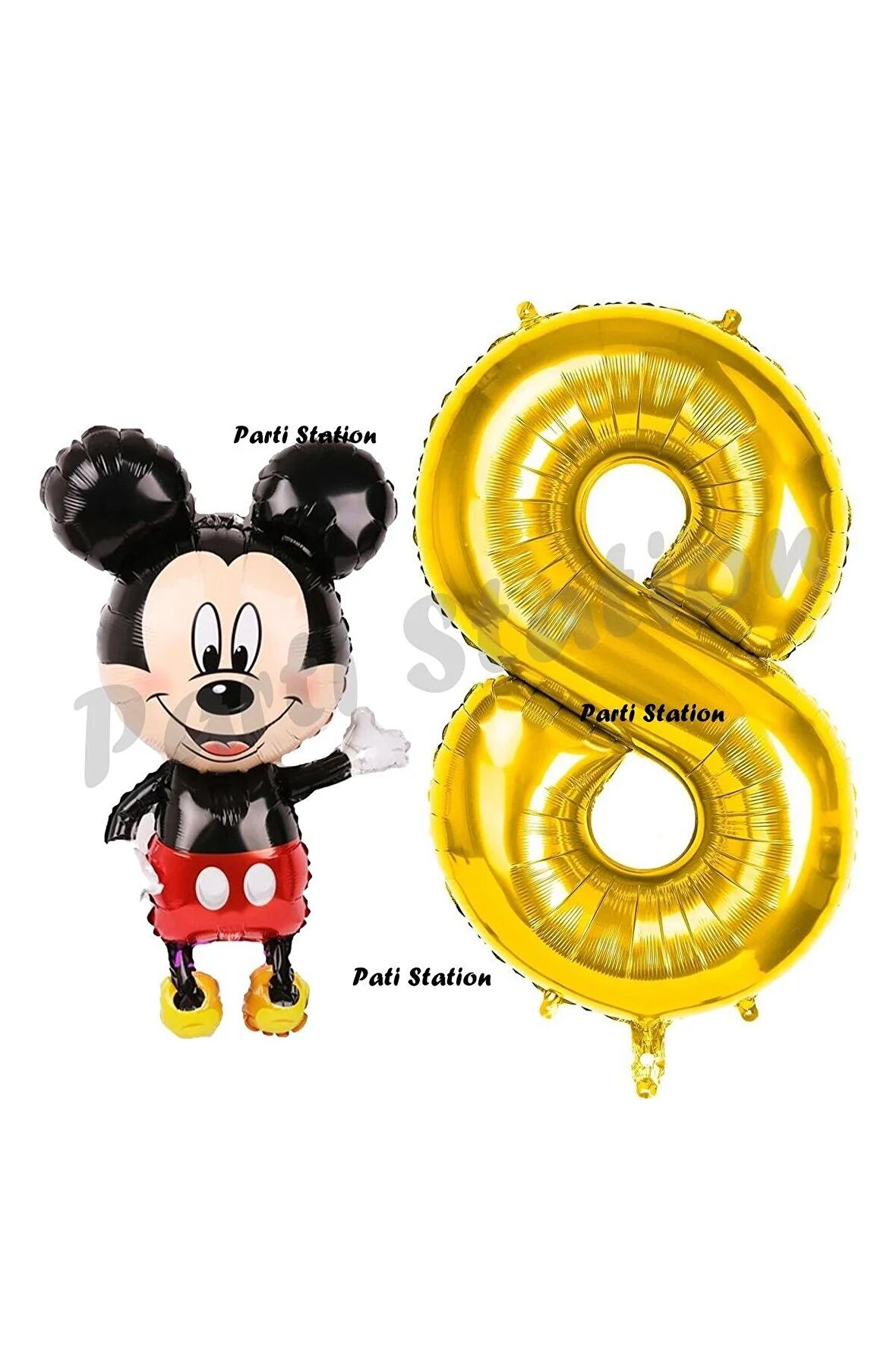 Mickey Mouse Balon 8 Yaş Doğum Günü Set Mickey Mouse Konsept Balon ve Gold Rakam Balon