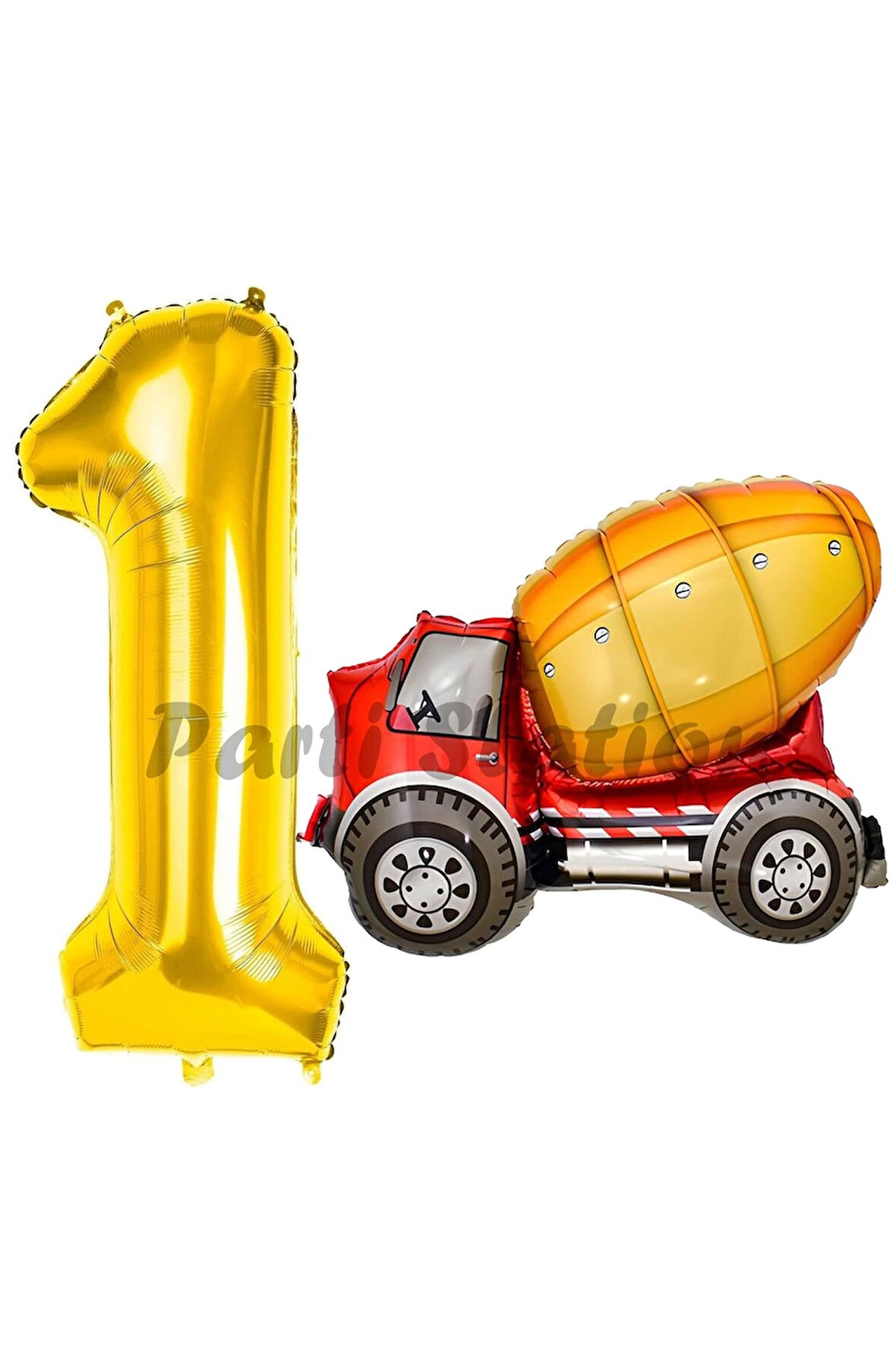 İnşaat Mikser Kamyonu Balon 5 Yaş Doğum Günü Balon Set İş Makineleri Konsept Ve Gold Rakam Balon