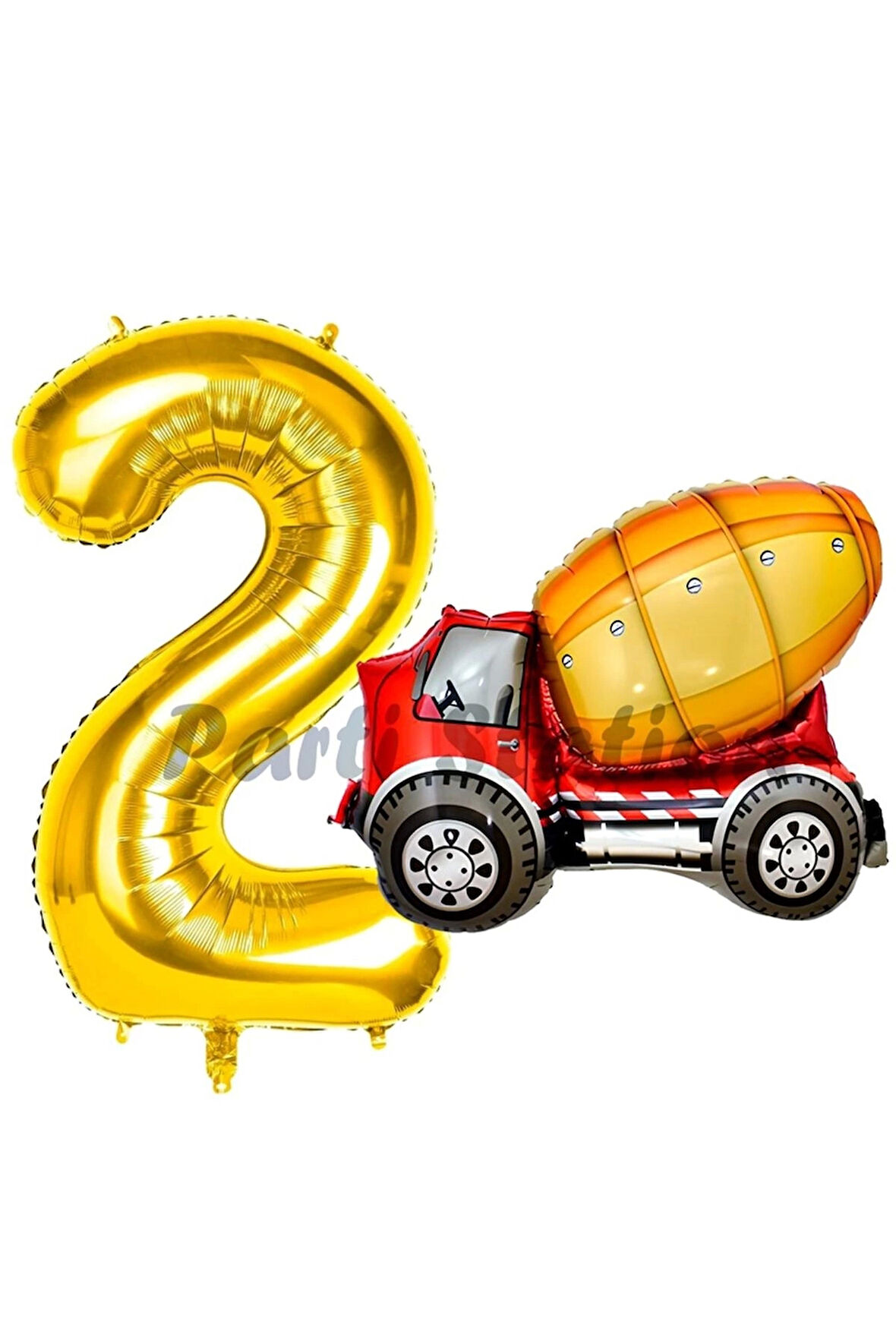 İnşaat Mikser Kamyonu Balon 5 Yaş Doğum Günü Balon Set İş Makineleri Konsept Ve Gold Rakam Balon