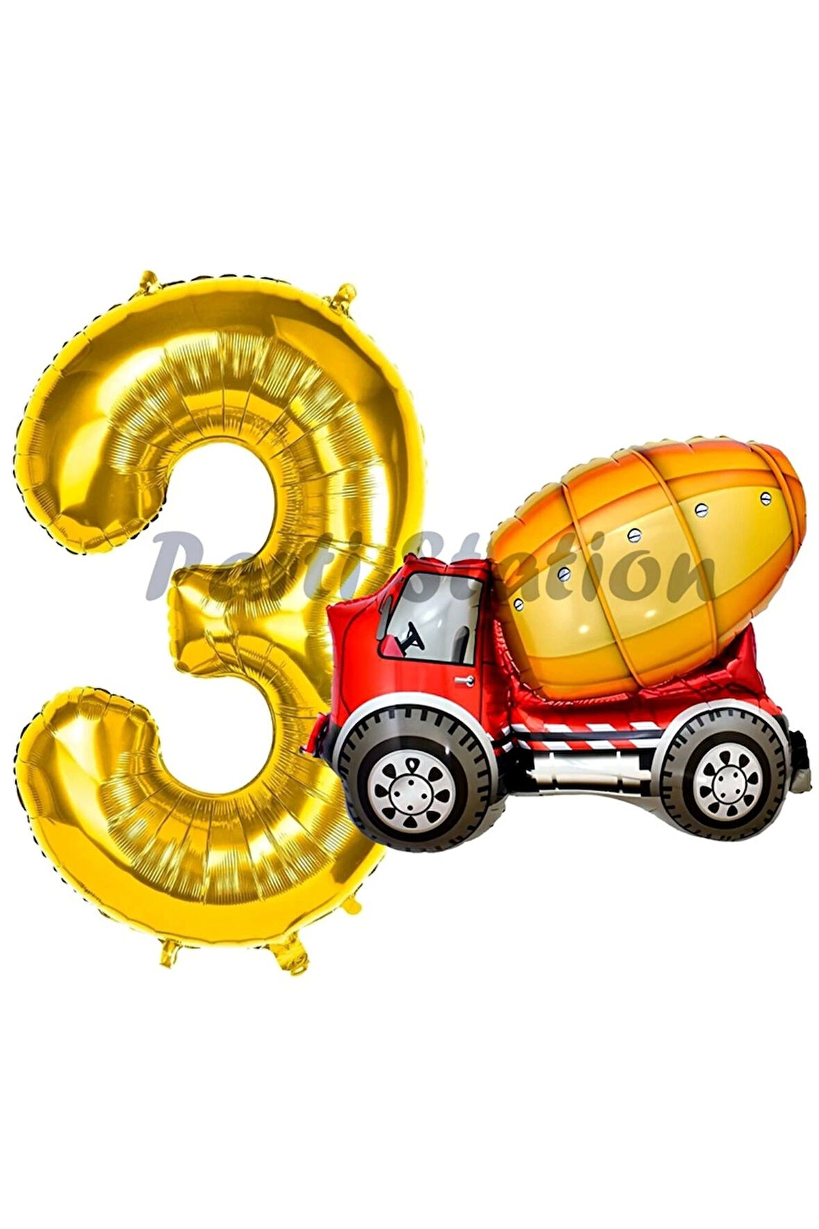 İnşaat Mikser Kamyonu Balon 5 Yaş Doğum Günü Balon Set İş Makineleri Konsept Ve Gold Rakam Balon