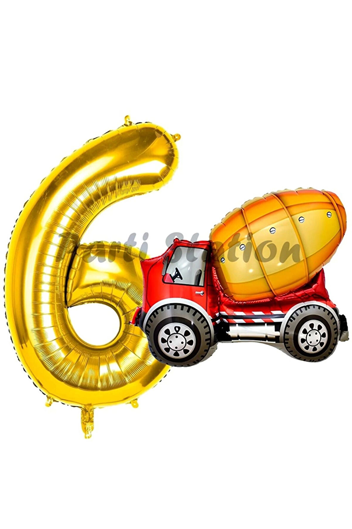 İnşaat Mikser Kamyonu Balon 5 Yaş Doğum Günü Balon Set İş Makineleri Konsept Ve Gold Rakam Balon
