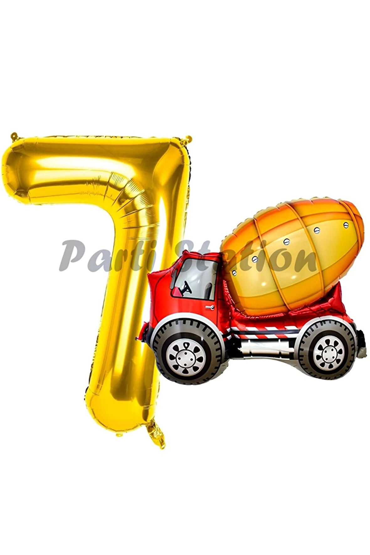 İnşaat Mikser Kamyonu Balon 5 Yaş Doğum Günü Balon Set İş Makineleri Konsept Ve Gold Rakam Balon